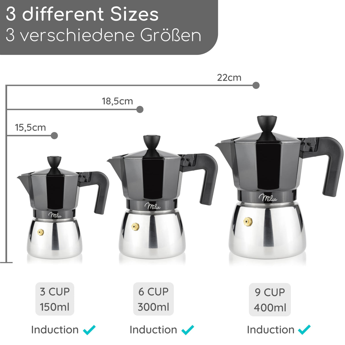 Espressokocher Induktion geeignet 3 - 9 Tassen
