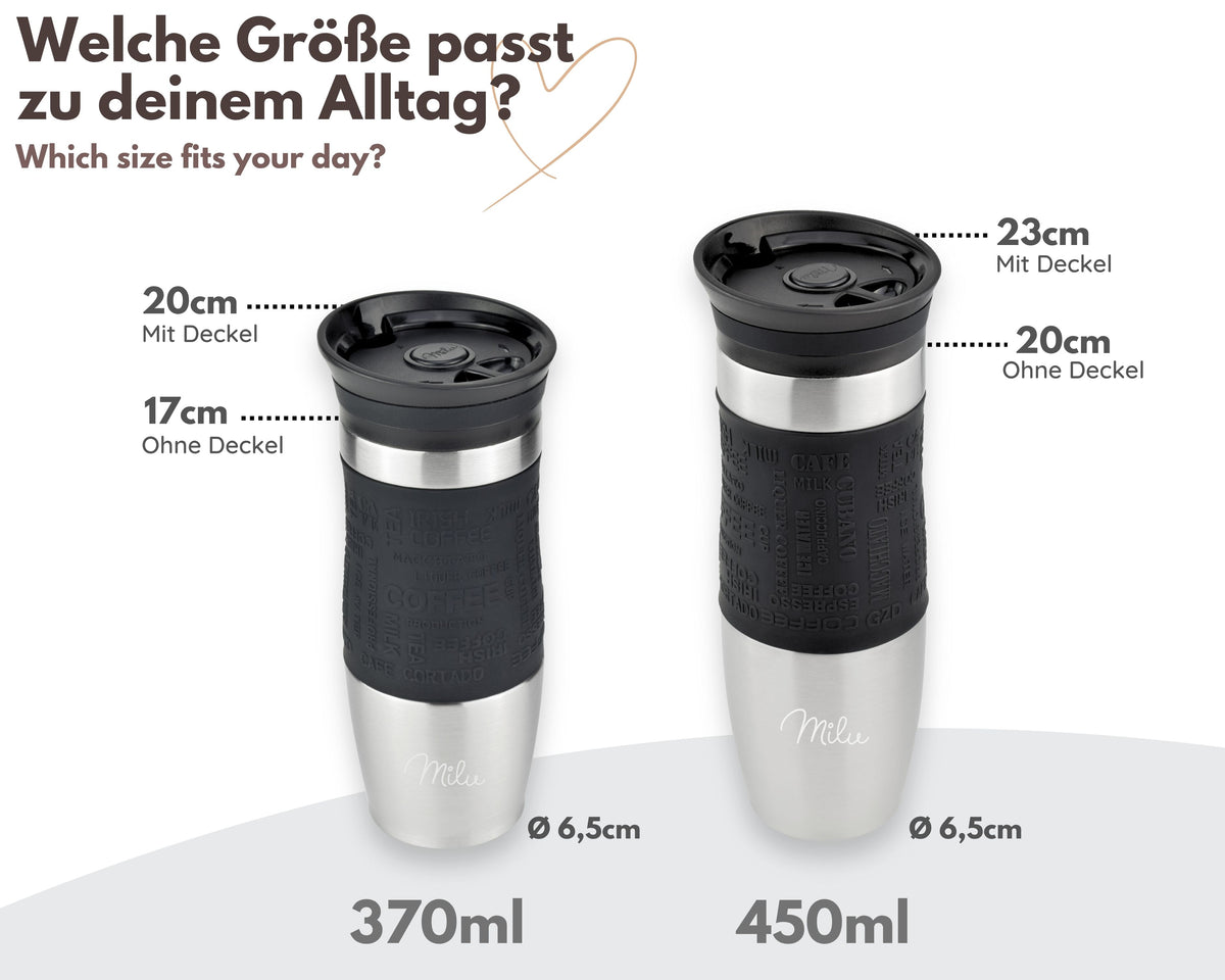 Milu Thermobecher Kaffee to go 370ml, 450ml Isolierbecher Kaffeebecher