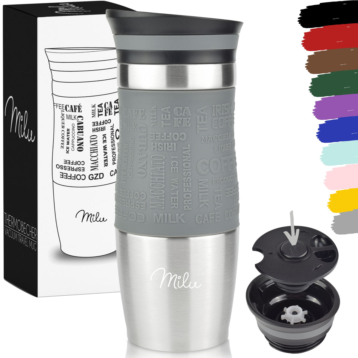 Milu Thermobecher Kaffee to go 370ml, 450ml Isolierbecher Kaffeebecher