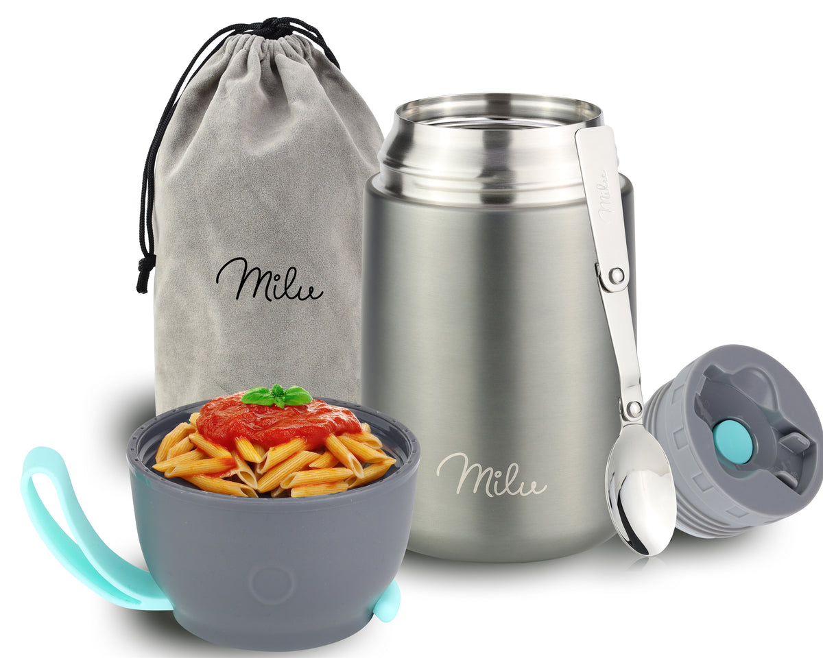 Milu® Thermobehälter für Essen, mit Löffel, auslaufsicher, isoliert (450 ml, 650 ml, 800 ml)