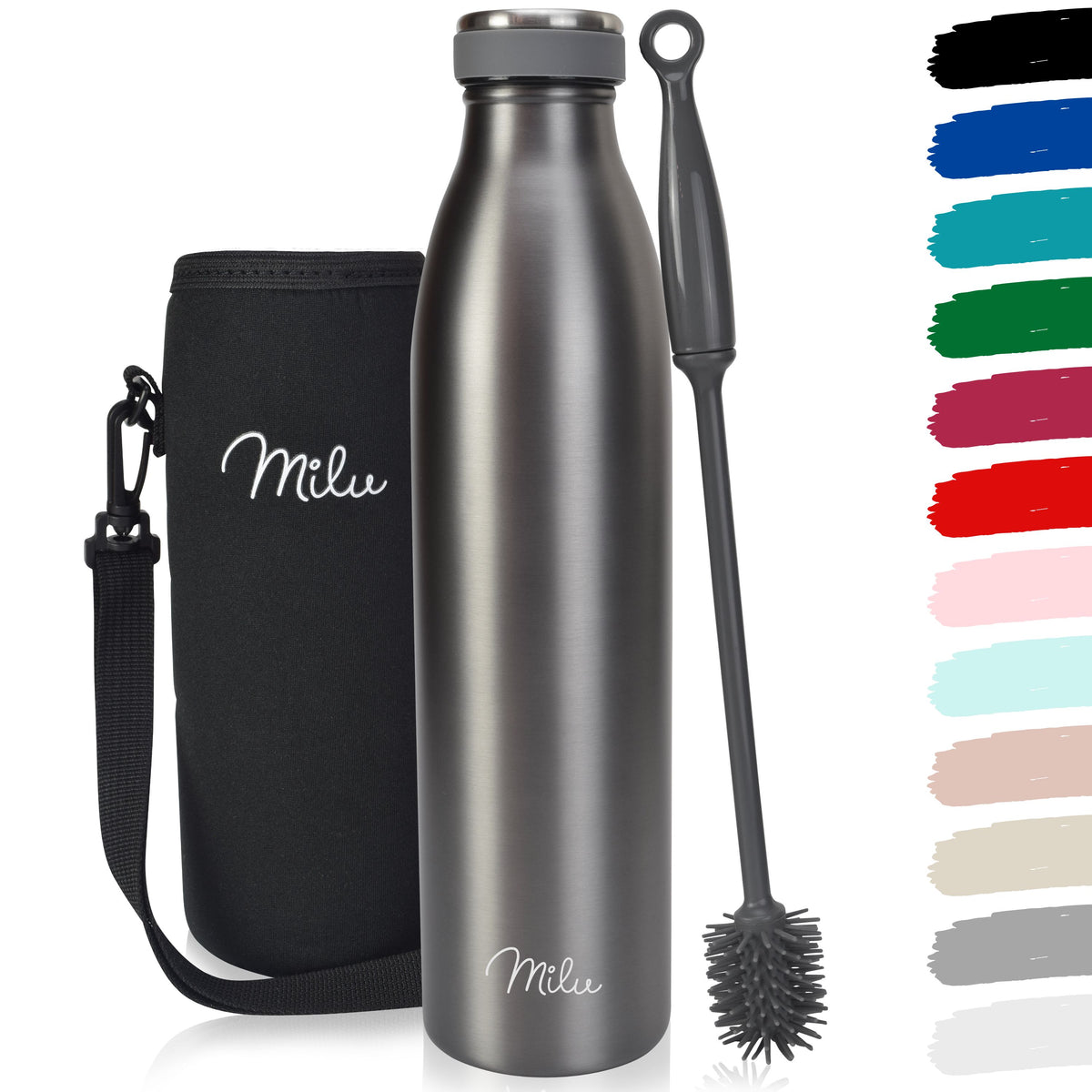 Milu Edelstahl Trinkflasche 350ml, 500ml, 750ml, 1L, 1500ml