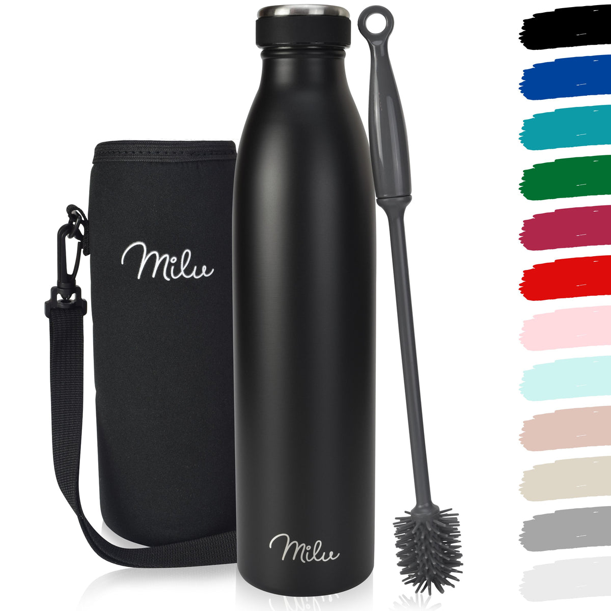 Milu Edelstahl Trinkflasche 350ml, 500ml, 750ml, 1L, 1500ml
