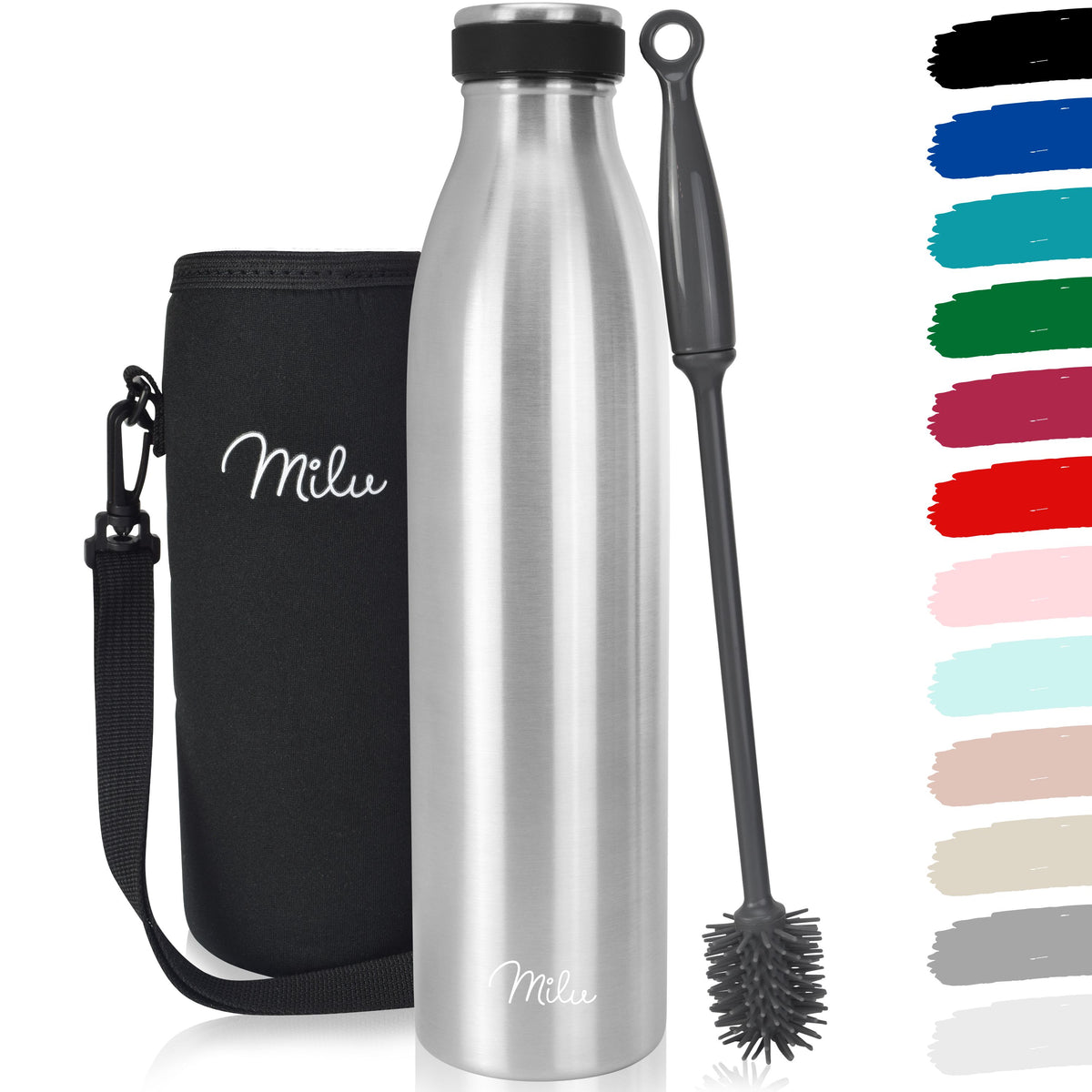 Milu Edelstahl Trinkflasche 350ml, 500ml, 750ml, 1L, 1500ml