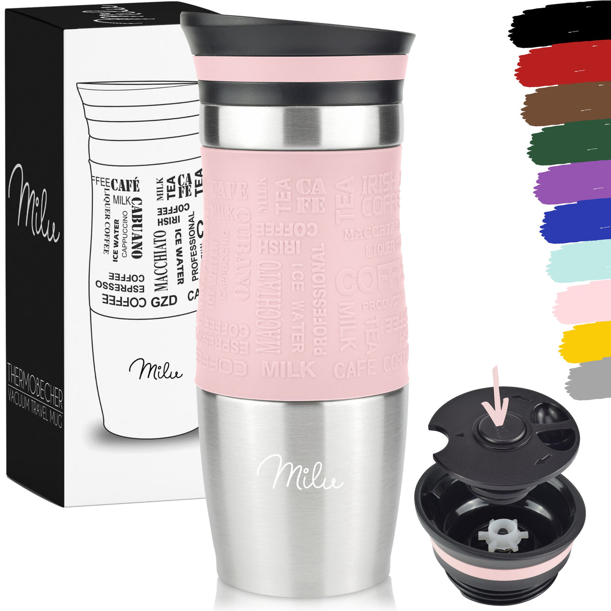Milu Thermobecher Kaffee to go 370ml, 450ml Isolierbecher Kaffeebecher