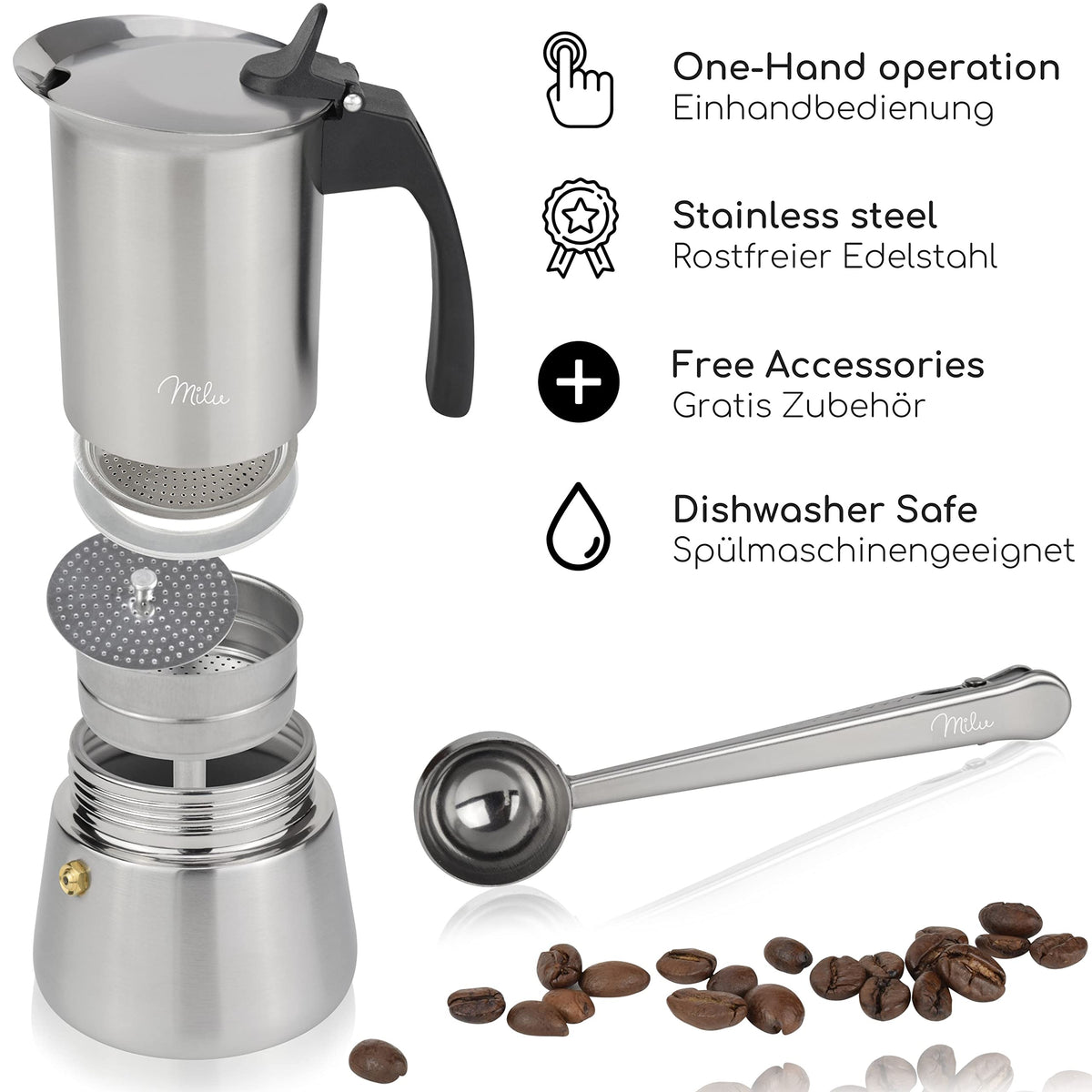 Outlet x Milu Espressokocher Edelstahl Induktion (2, 3, 6 oder 9 cup)