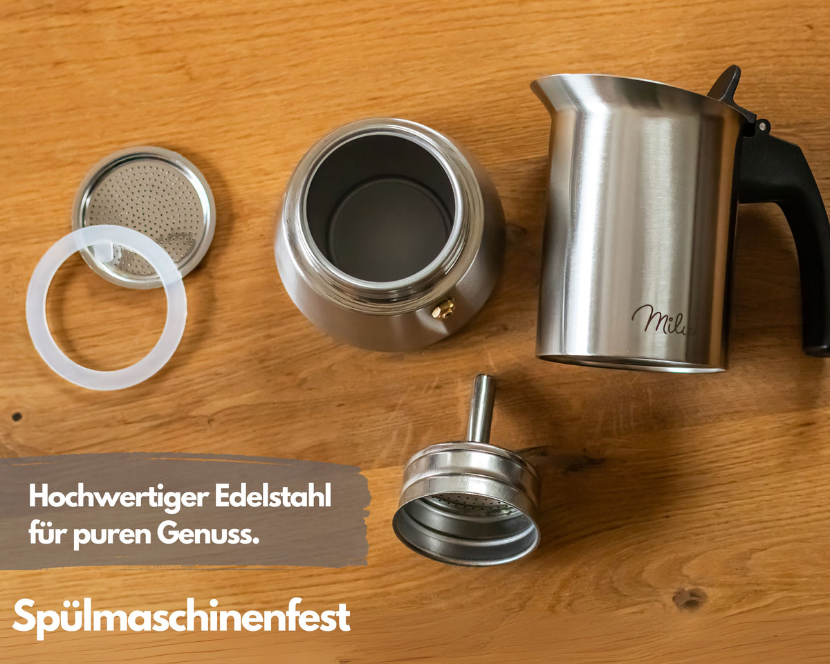 Outlet x Milu Espressokocher Edelstahl Induktion (2, 3, 6 oder 9 cup)