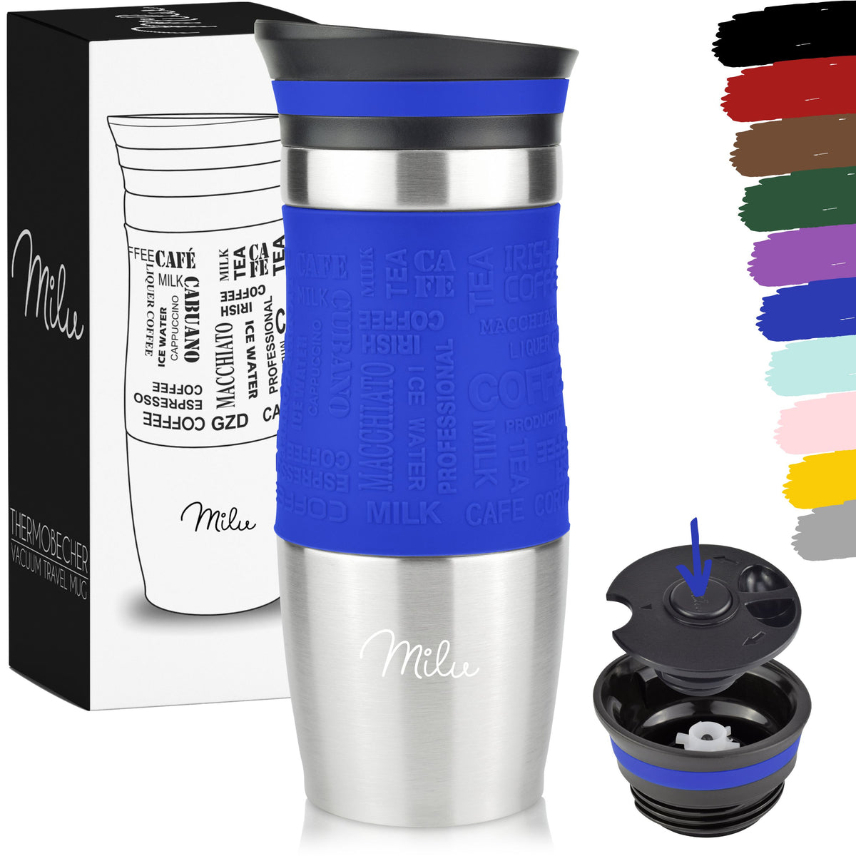 Milu Thermobecher Kaffee to go 370ml, 450ml Isolierbecher Kaffeebecher