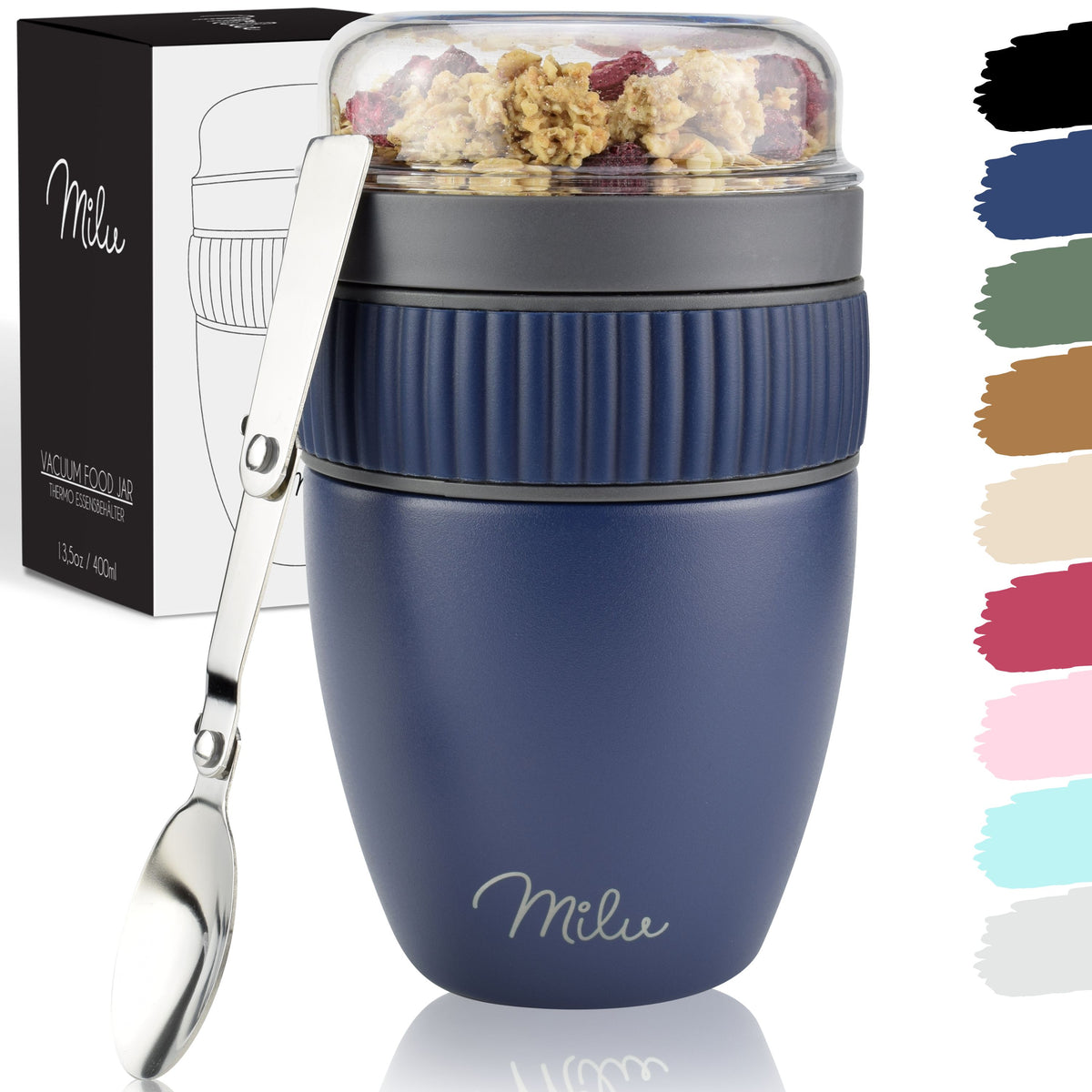 Milu Müslibecher to go, isoliert, auslaufsicher, Edelstahl (400ml)