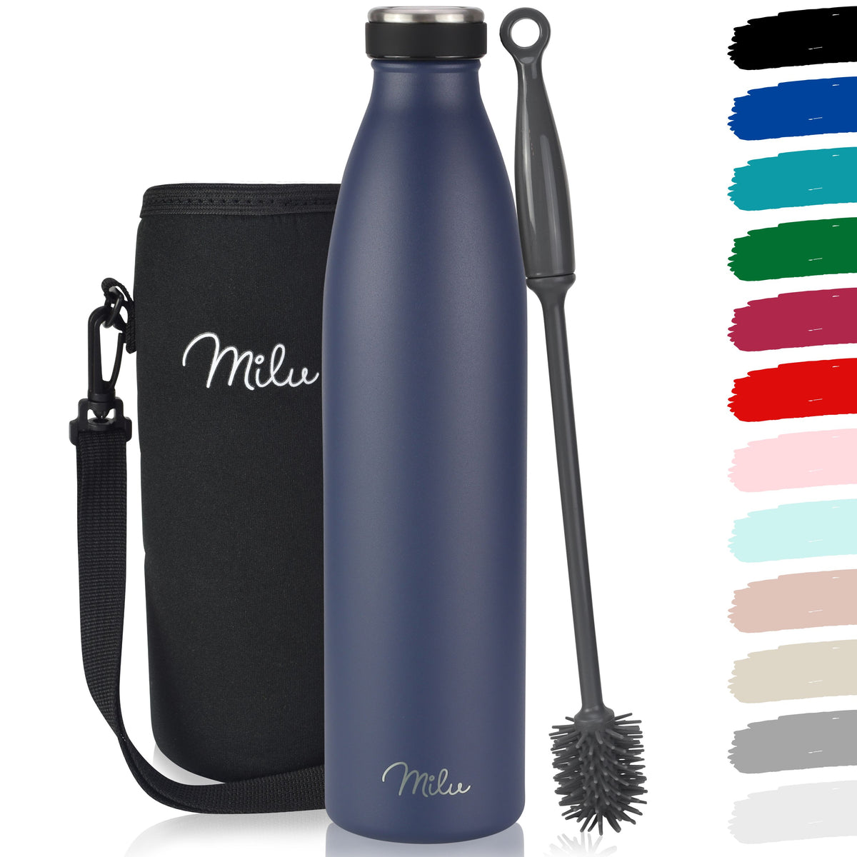 Milu Edelstahl Trinkflasche 350ml, 500ml, 750ml, 1L, 1500ml