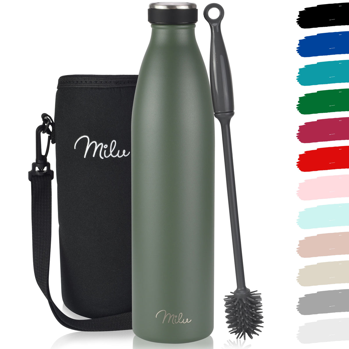 Milu Edelstahl Trinkflasche 350ml, 500ml, 750ml, 1L, 1500ml