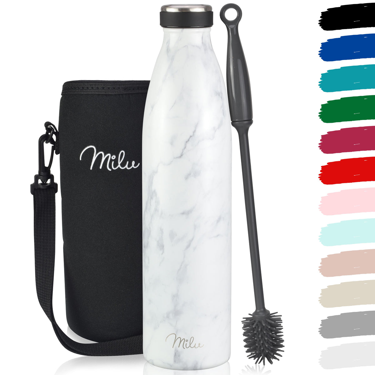 Milu Edelstahl Trinkflasche 350ml, 500ml, 750ml, 1L, 1500ml