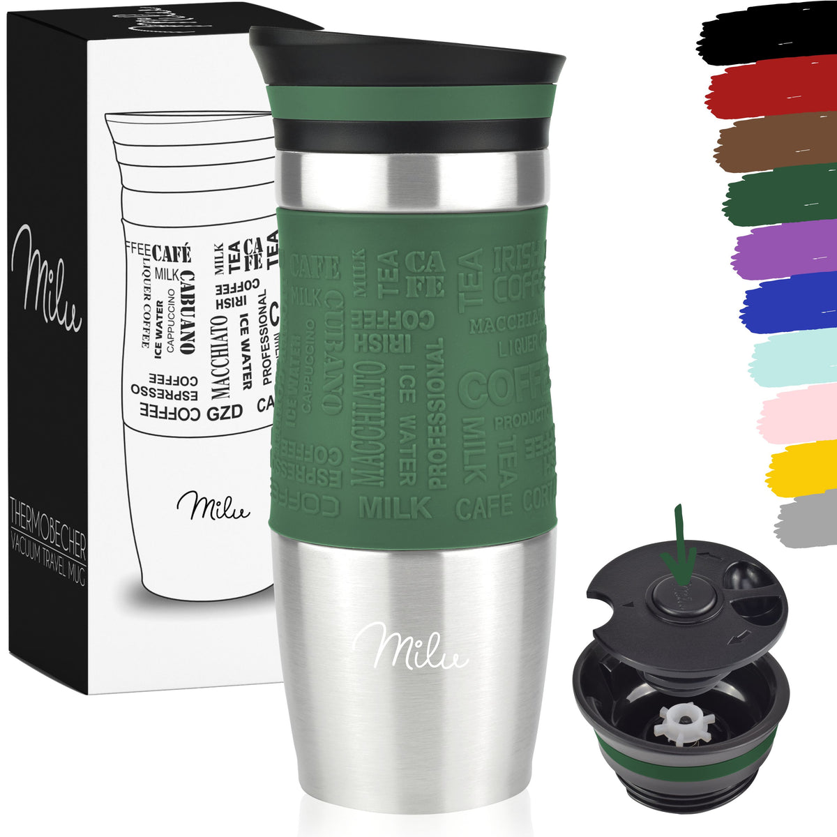 Milu Thermobecher Kaffee to go 370ml, 450ml Isolierbecher Kaffeebecher