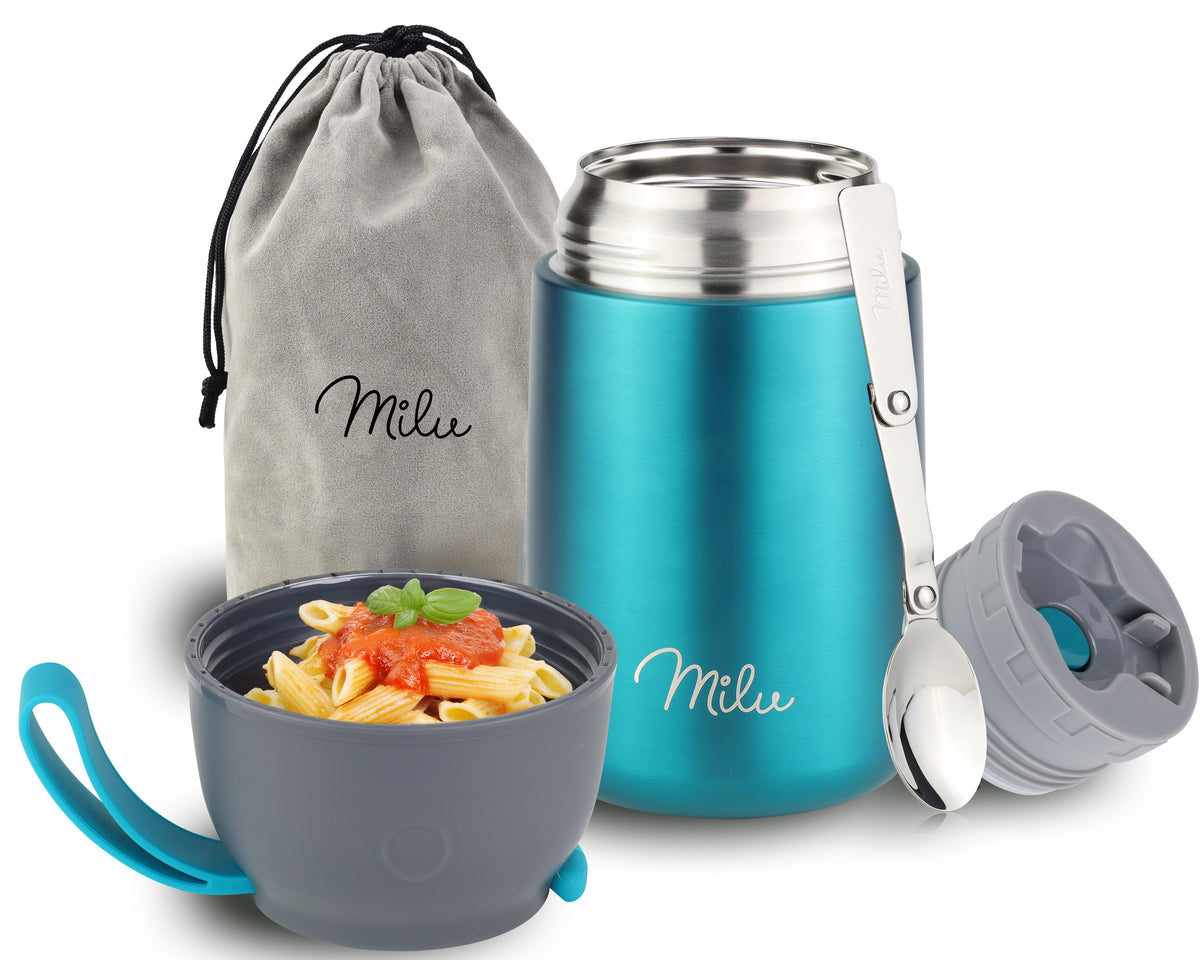 Milu® Thermobehälter für Essen, mit Löffel, auslaufsicher, isoliert (450 ml, 650 ml, 800 ml)