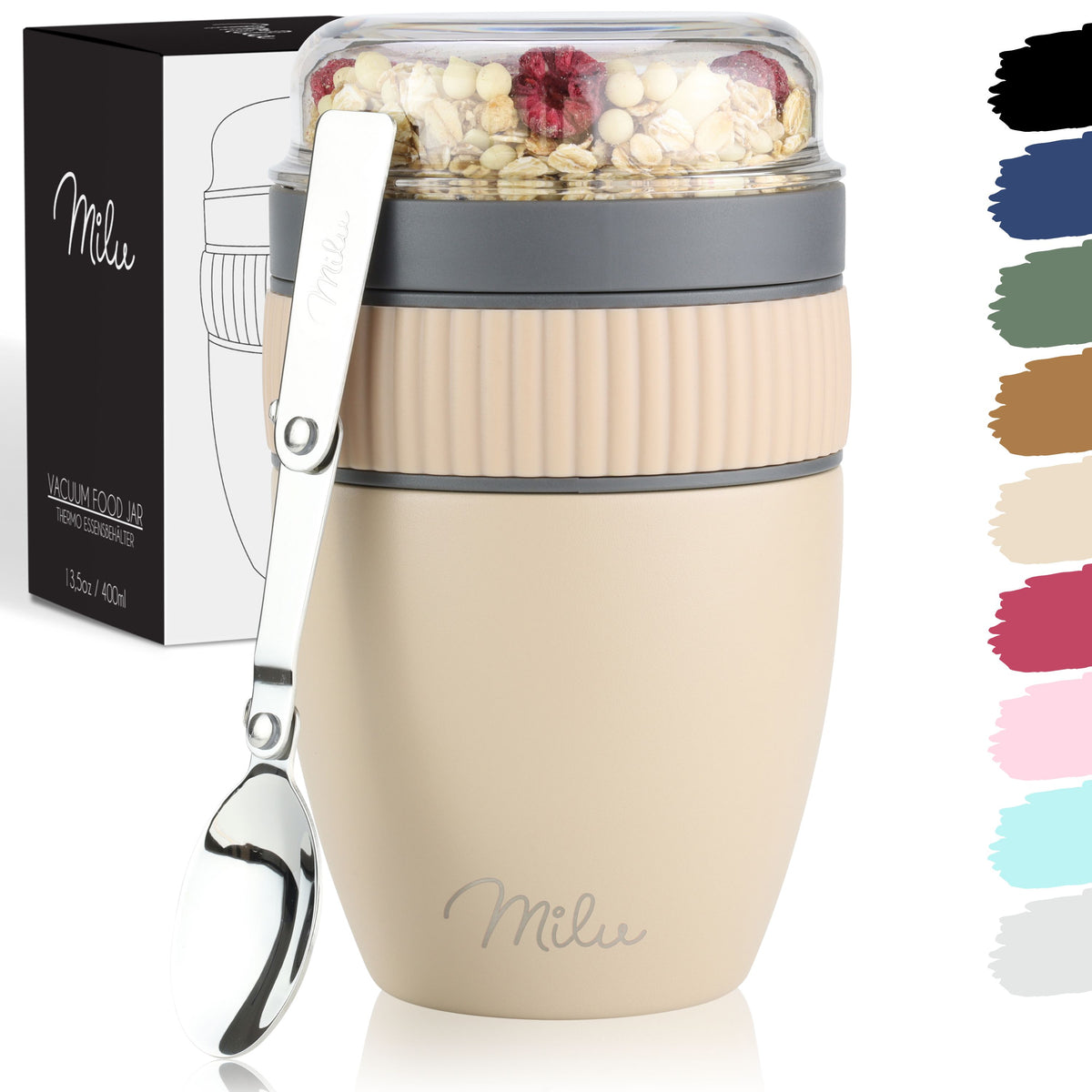 Milu Müslibecher to go, isoliert, auslaufsicher, Edelstahl (400ml)