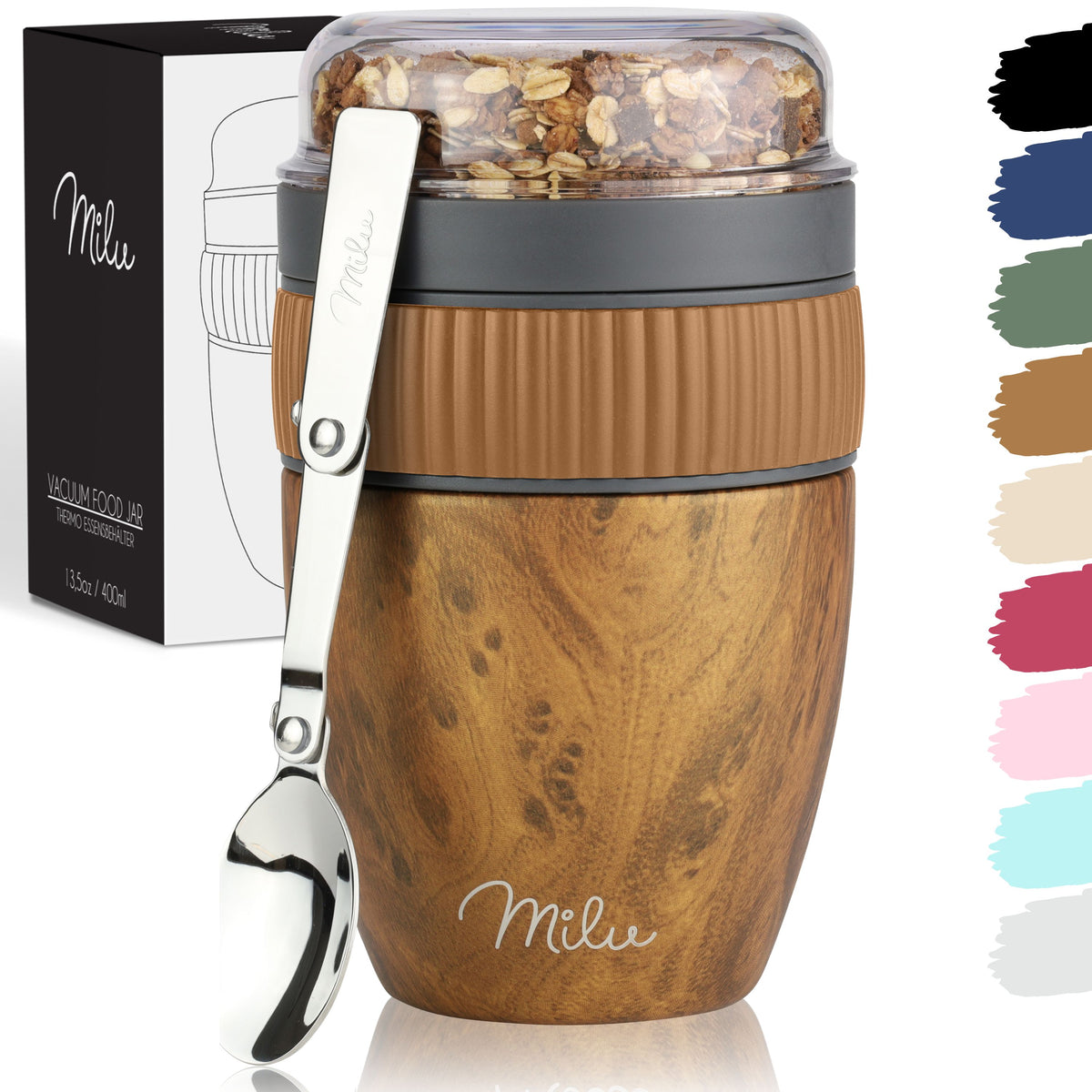Milu Müslibecher to go, isoliert, auslaufsicher, Edelstahl (400ml)
