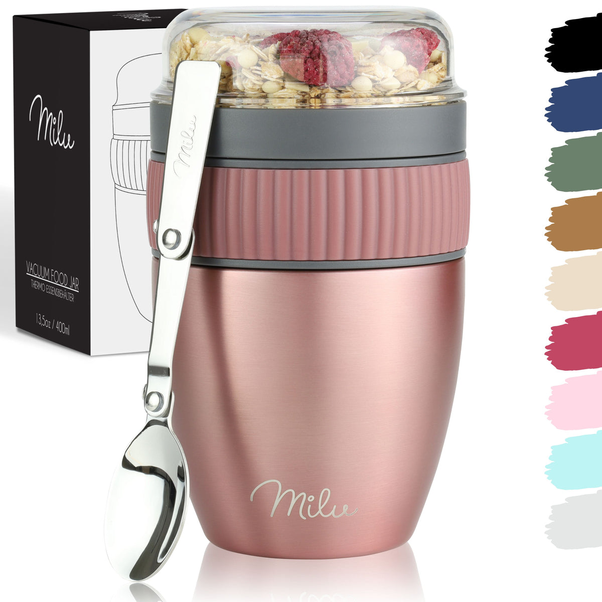 Milu Müslibecher to go, isoliert, auslaufsicher, Edelstahl (400ml)