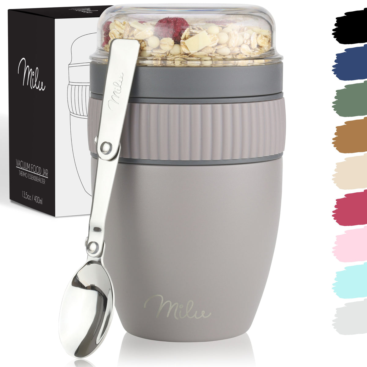 Milu Müslibecher to go, isoliert, auslaufsicher, Edelstahl (400ml)