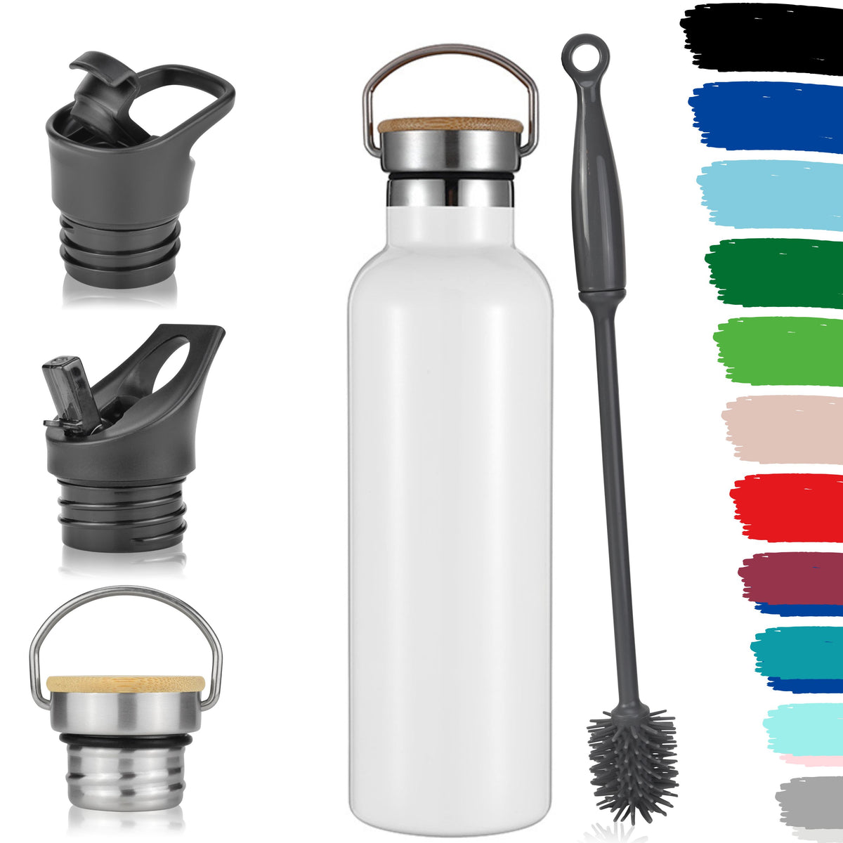 Milu Edelstahl Trinkflasche mit 3 Deckeln, auslaufsicher, isoliert (350 ml 500 ml 750 ml 1000 ml)