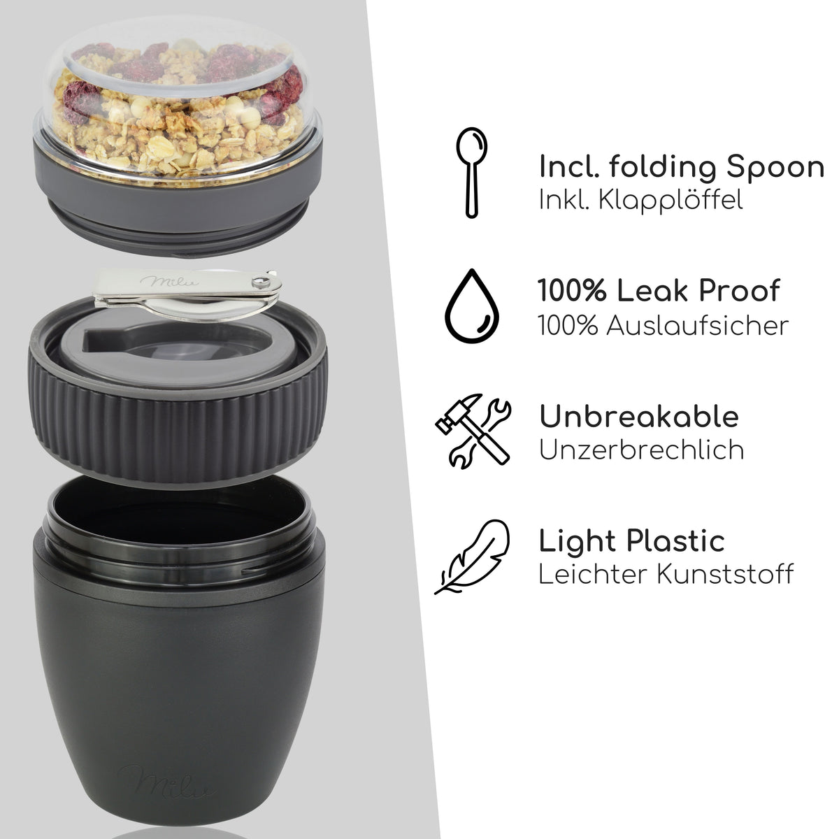 Milu Müslibecher to go, auslaufsicher, Kunststoff (400ml)