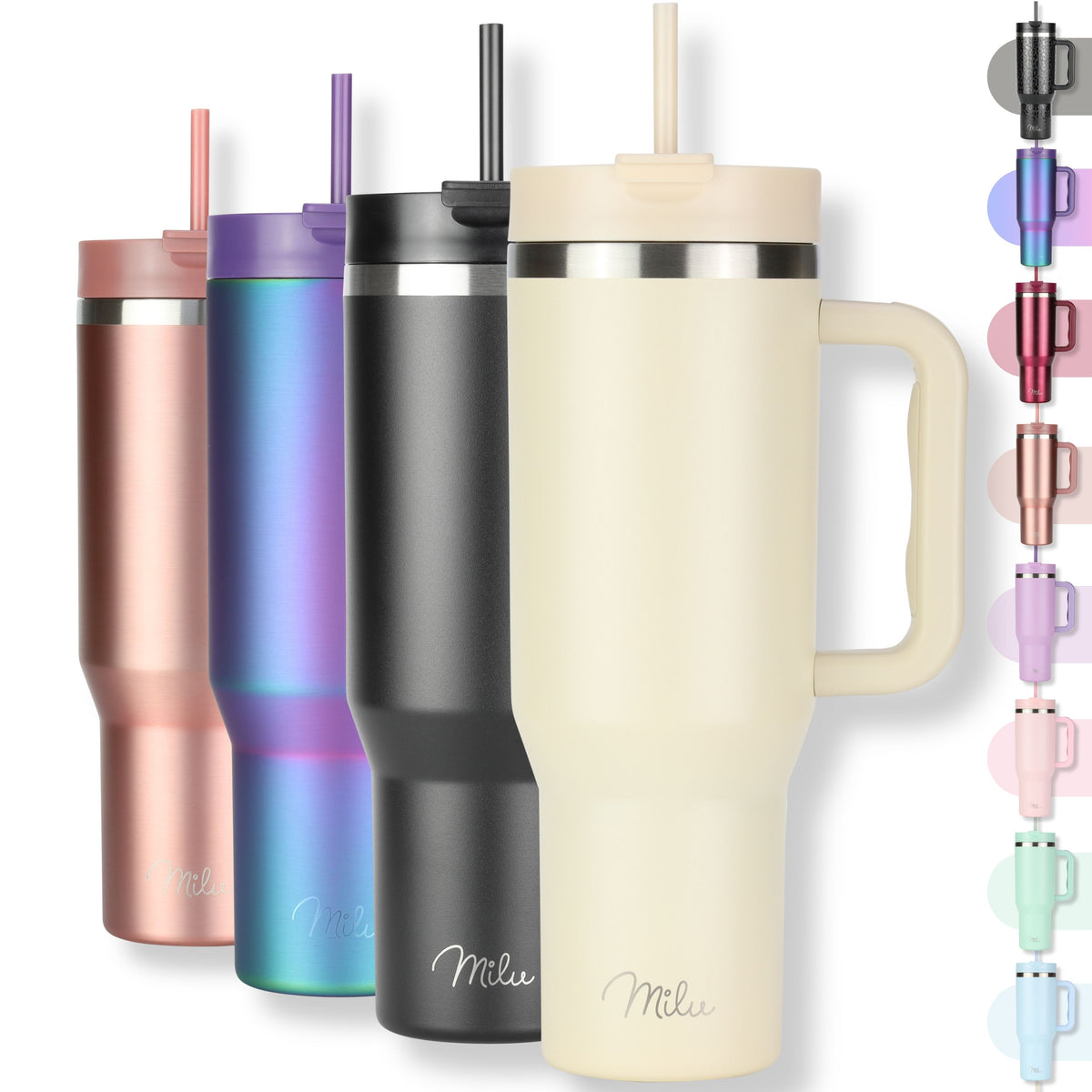 Milu Thermobecher/Tumbler mit Strohhalm und Henkel (1200 ml/40 oz)
