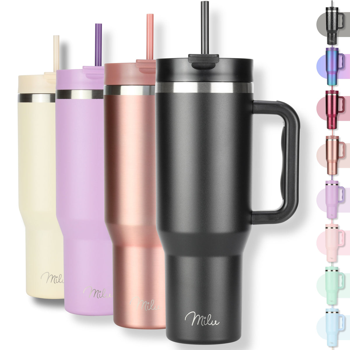 Milu Thermobecher/Tumbler mit Strohhalm und Henkel (1200 ml/40 oz)