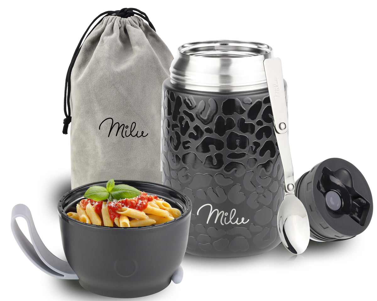 Milu® Thermobehälter für Essen, mit Löffel, auslaufsicher, isoliert (450 ml, 650 ml, 800 ml)