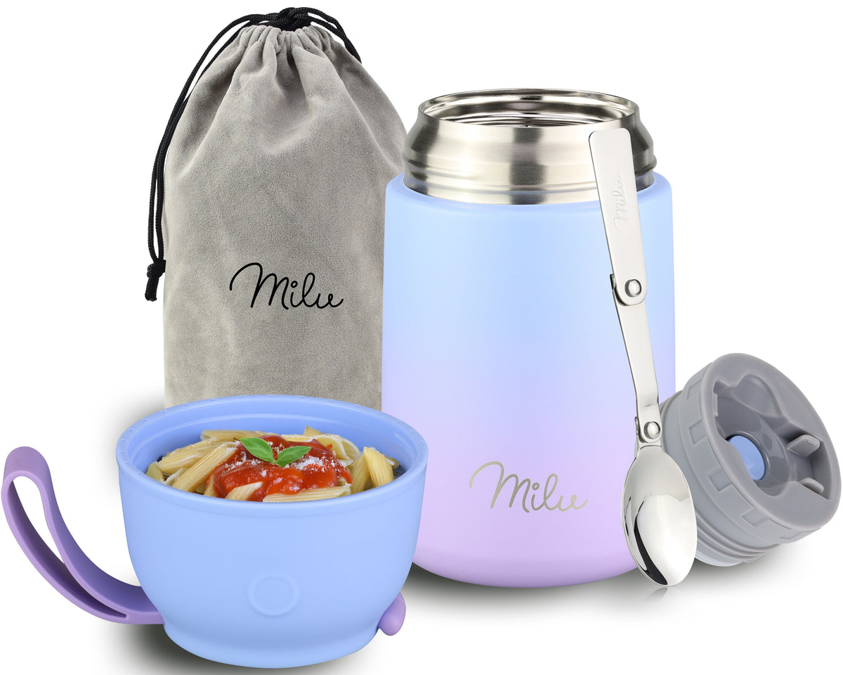 Milu® Thermobehälter für Essen, mit Löffel, auslaufsicher, isoliert (450 ml, 650 ml, 800 ml)