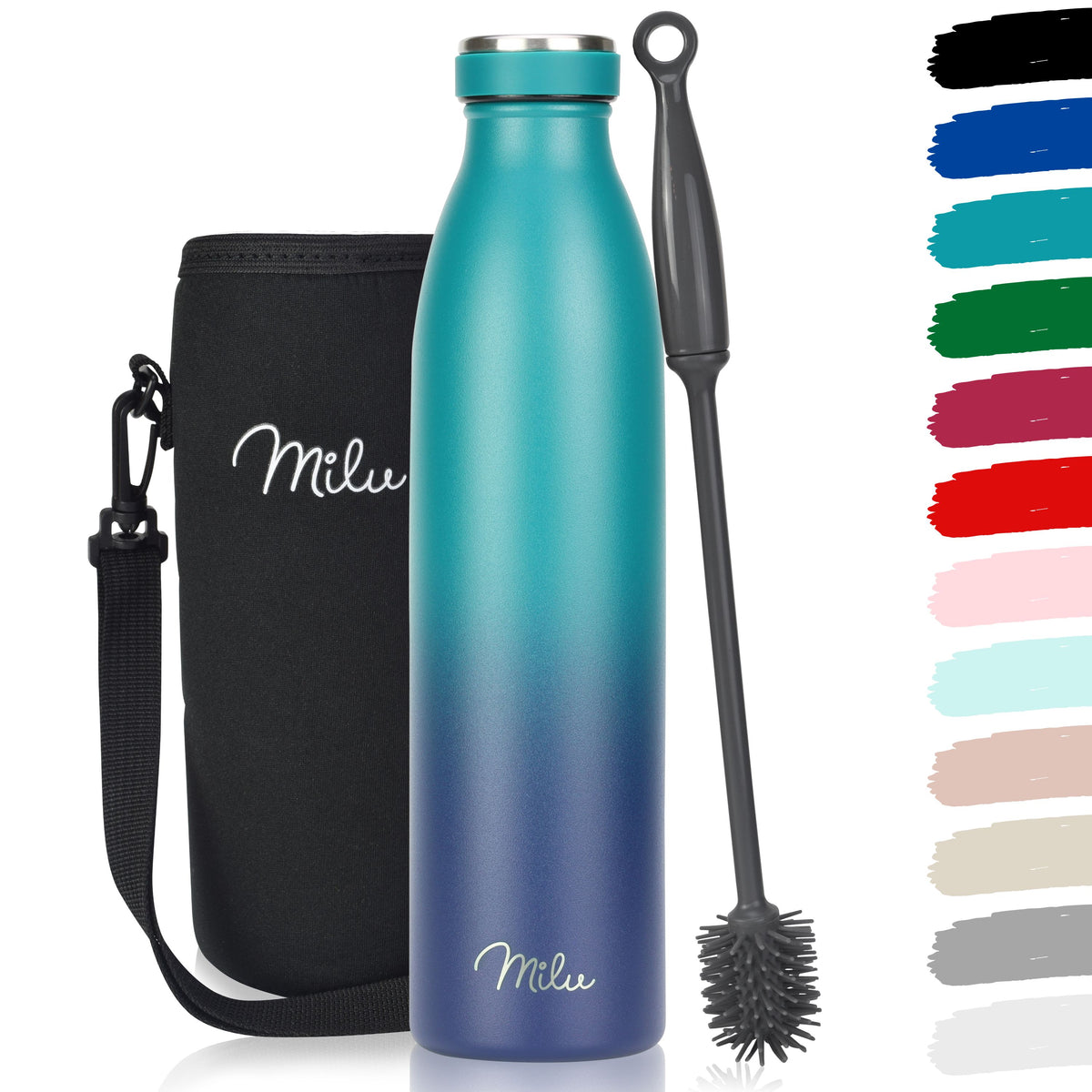 Milu Edelstahl Trinkflasche 350ml, 500ml, 750ml, 1L, 1500ml