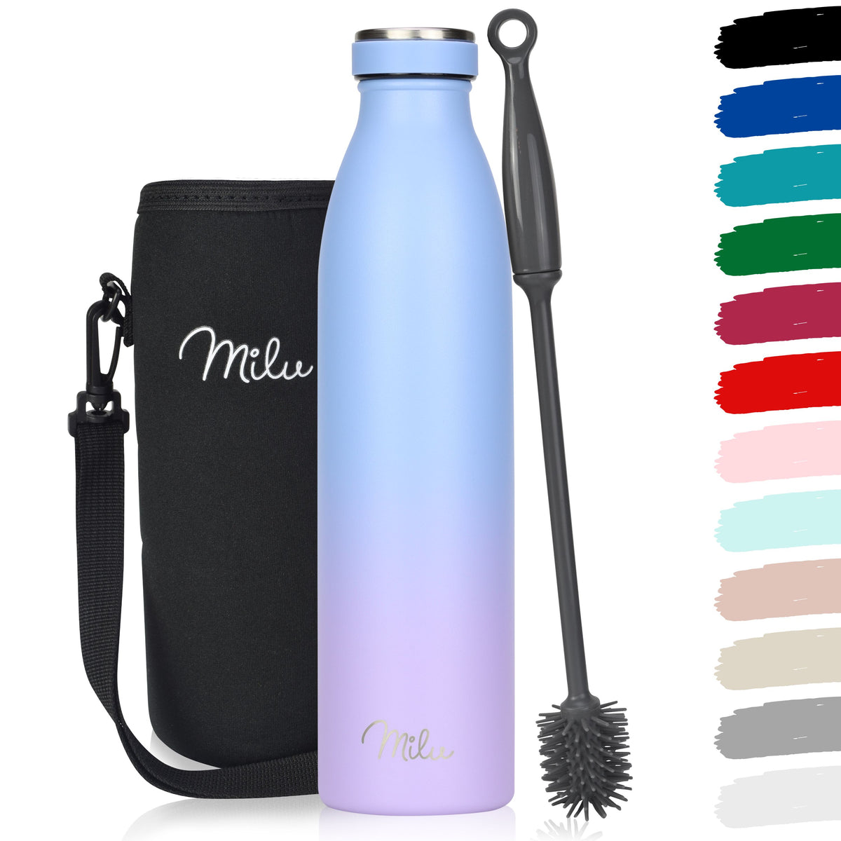 Milu Edelstahl Trinkflasche 350ml, 500ml, 750ml, 1L, 1500ml