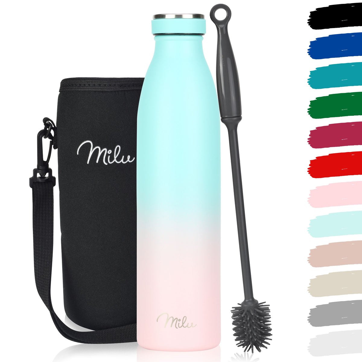 Milu Edelstahl Trinkflasche 350ml, 500ml, 750ml, 1L, 1500ml