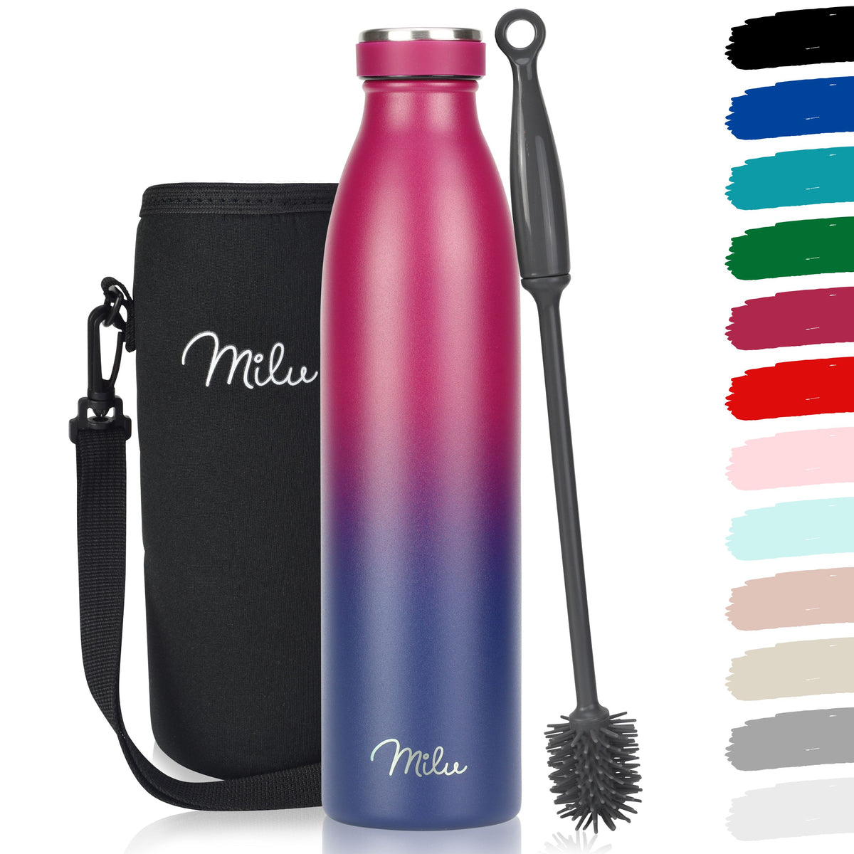 Milu Edelstahl Trinkflasche 350ml, 500ml, 750ml, 1L, 1500ml