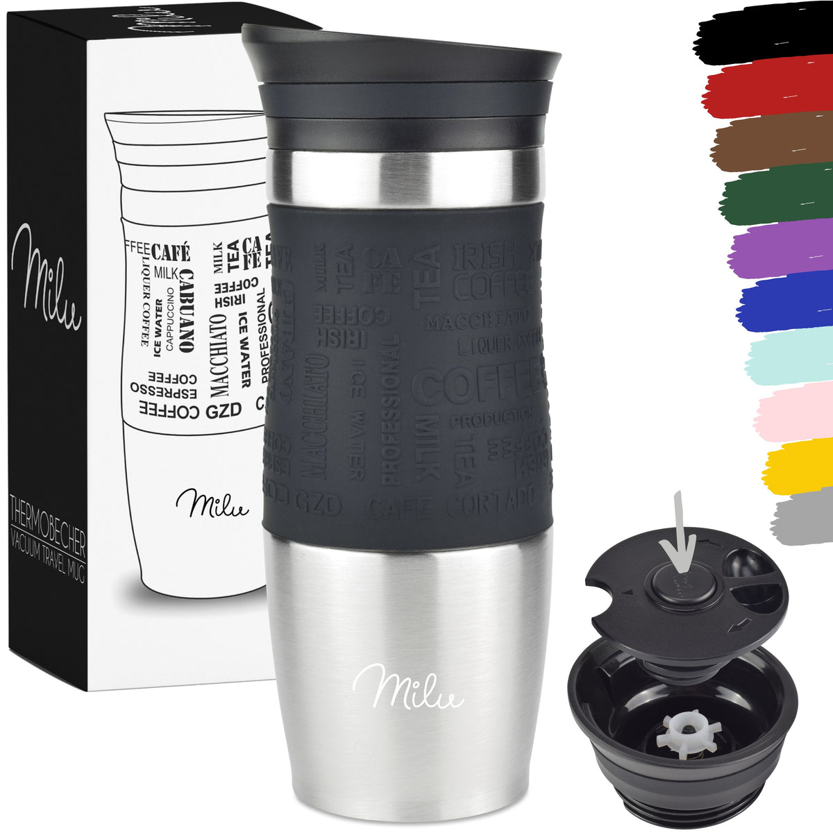 Milu Thermobecher Kaffee to go 370ml, 450ml Isolierbecher Kaffeebecher