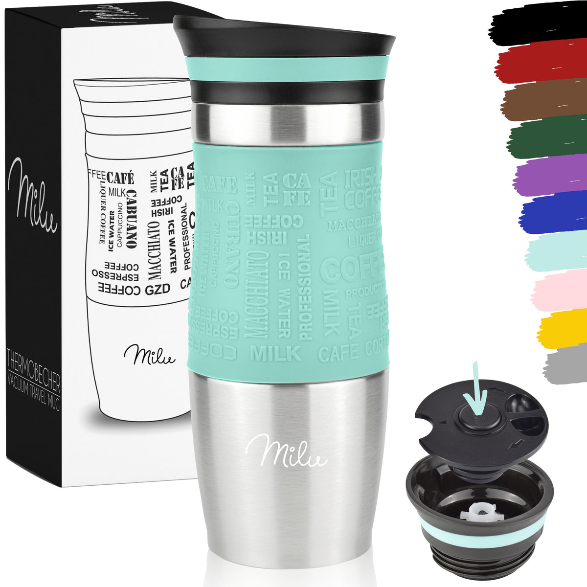 Milu Thermobecher Kaffee to go 370ml, 450ml Isolierbecher Kaffeebecher