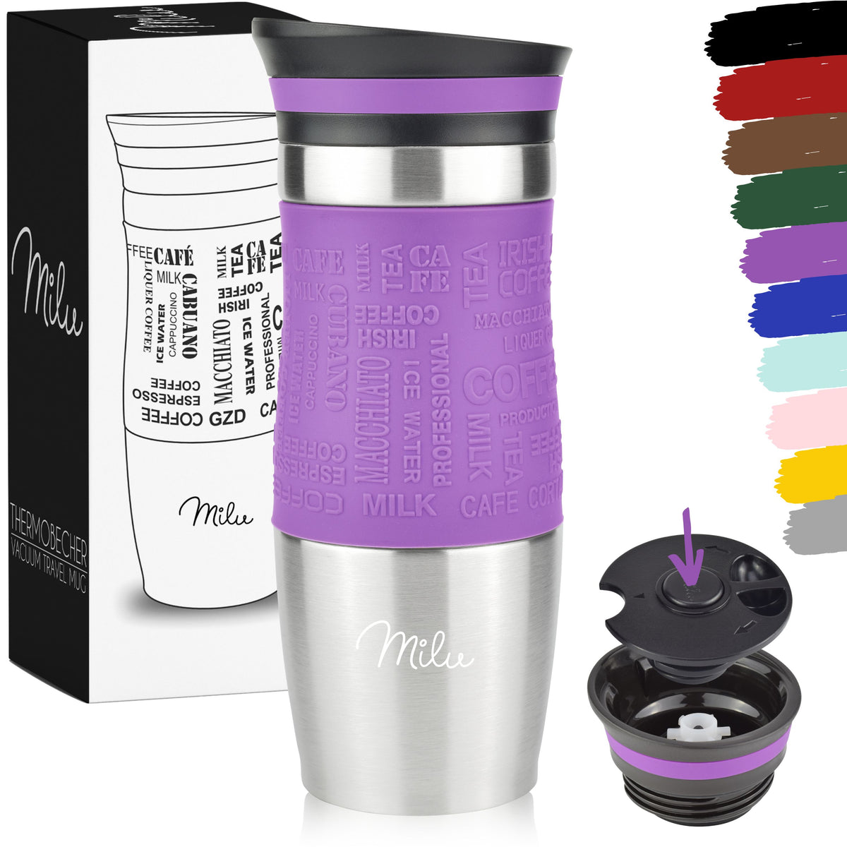 Milu Thermobecher Kaffee to go 370ml, 450ml Isolierbecher Kaffeebecher