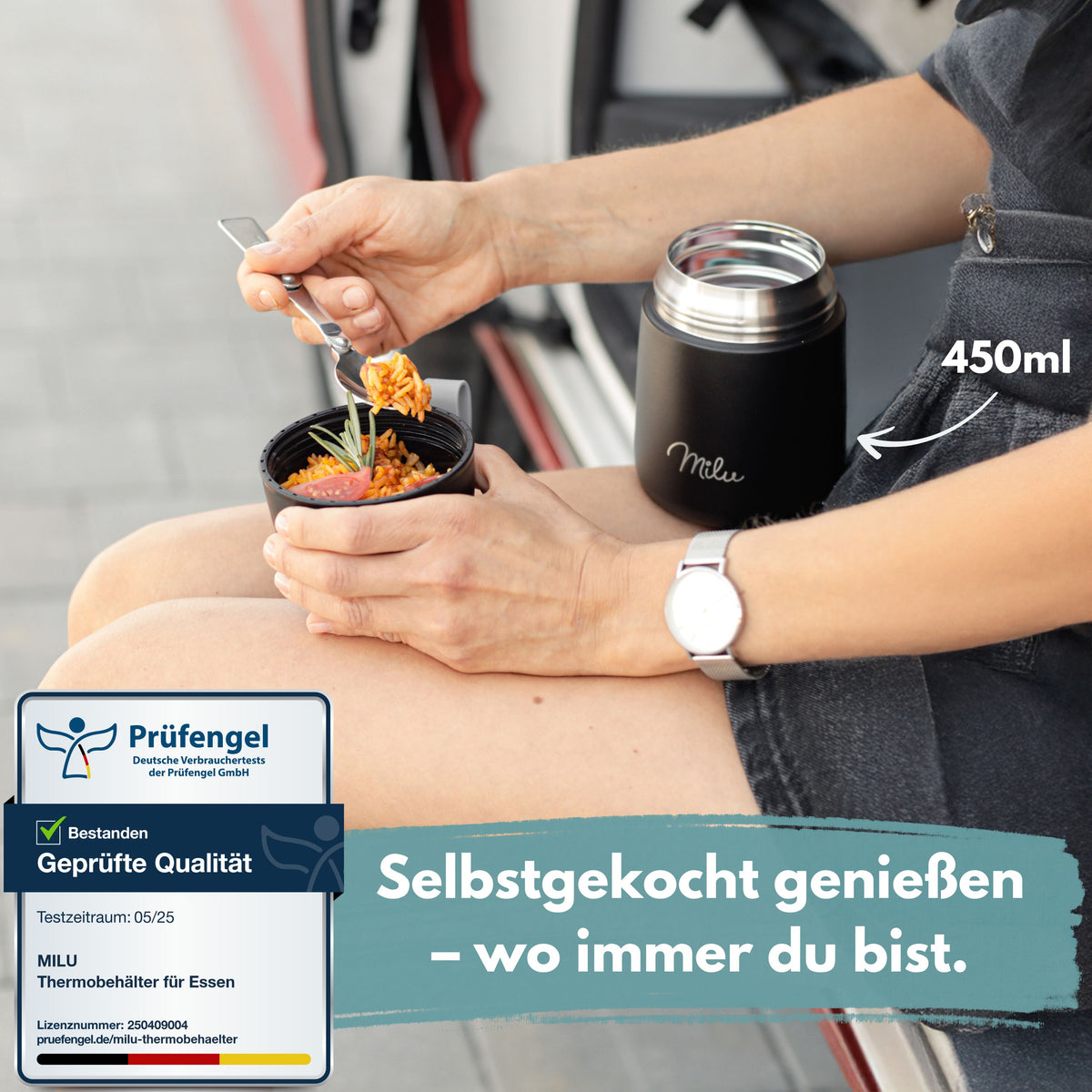 Milu® Thermobehälter für Essen, mit Löffel, auslaufsicher, isoliert (450 ml, 650 ml, 800 ml)