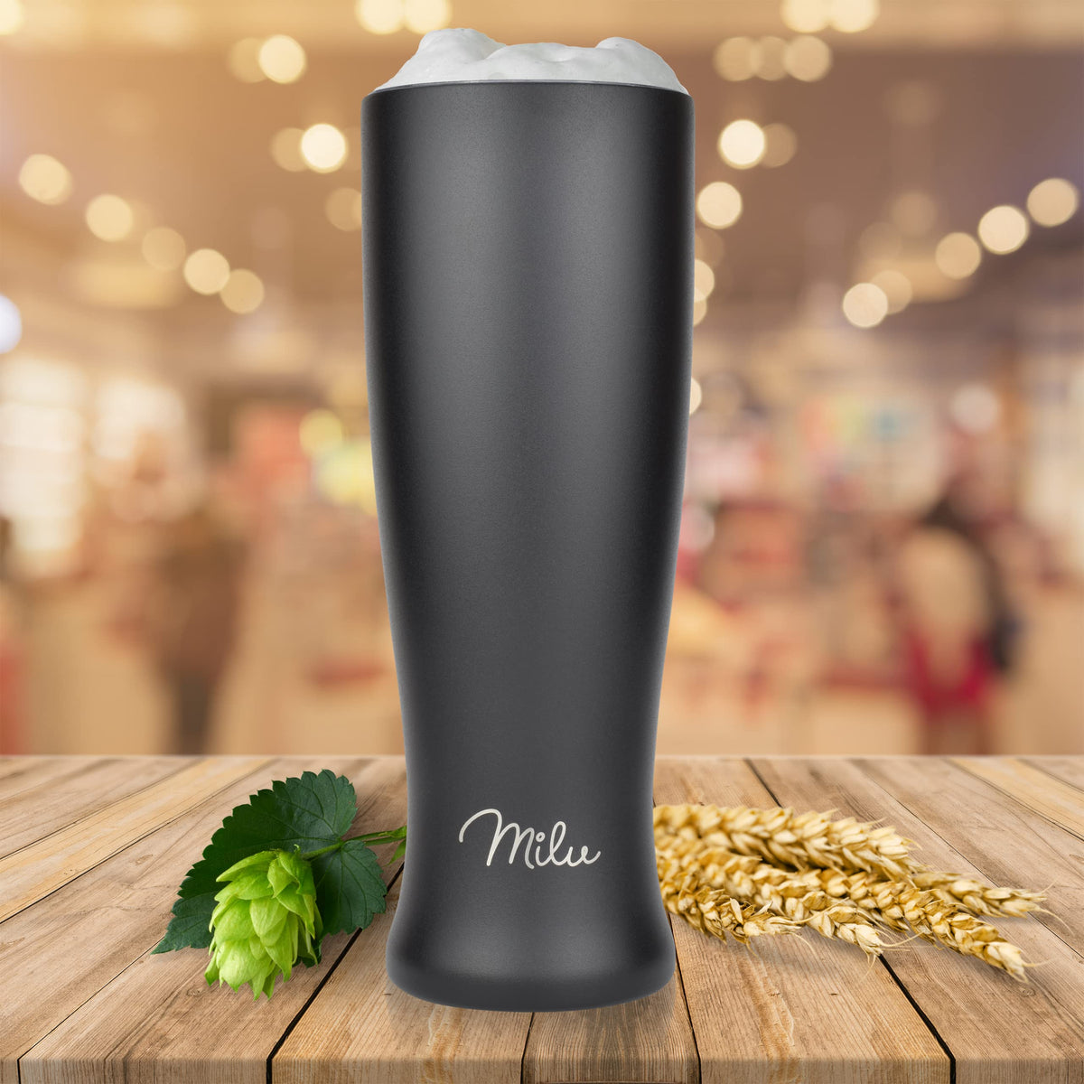 Milu Weizenbierglas Edelstahl isoliert, mit Deckel, 500 ml