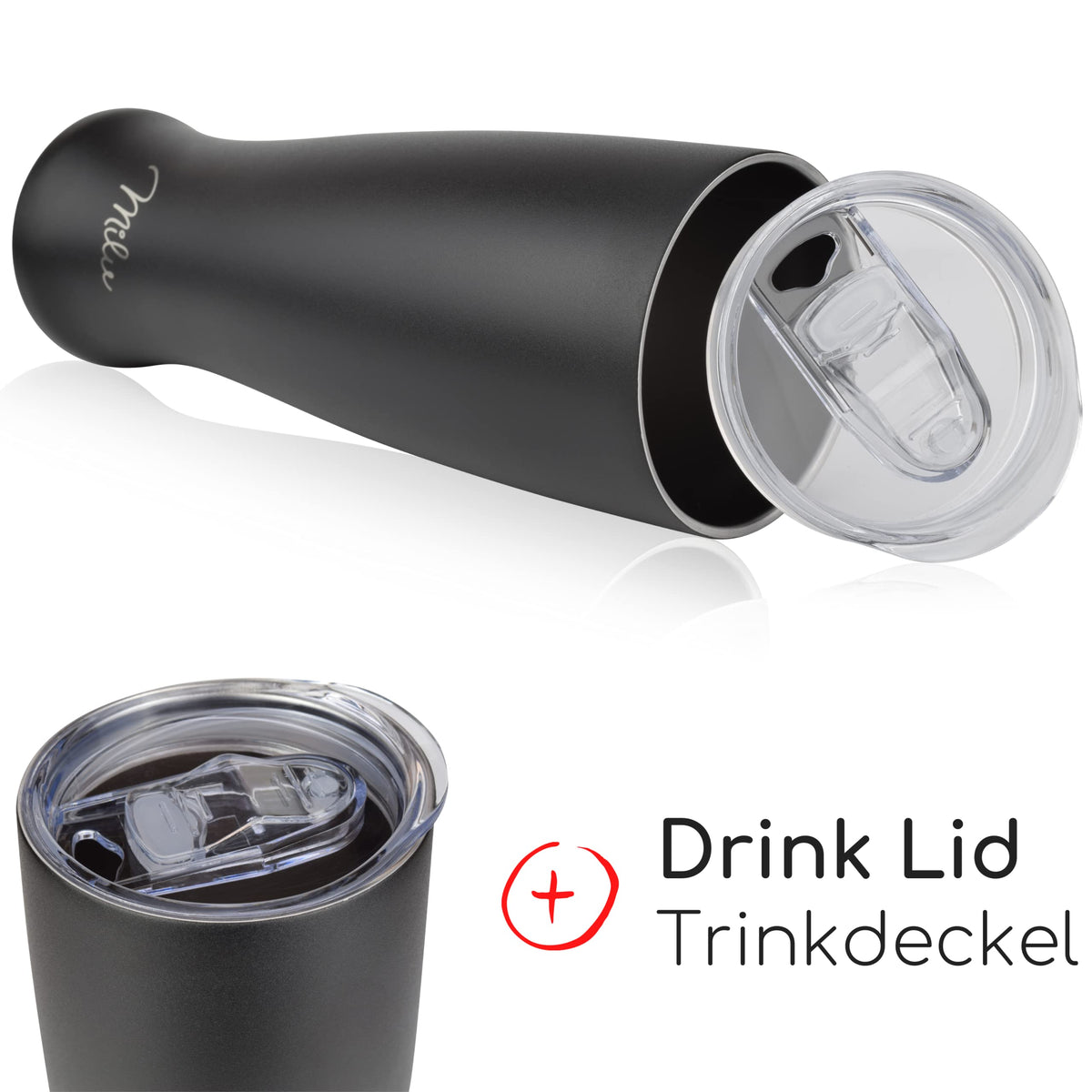 Milu Weizenbierglas Edelstahl isoliert, mit Deckel, 500 ml