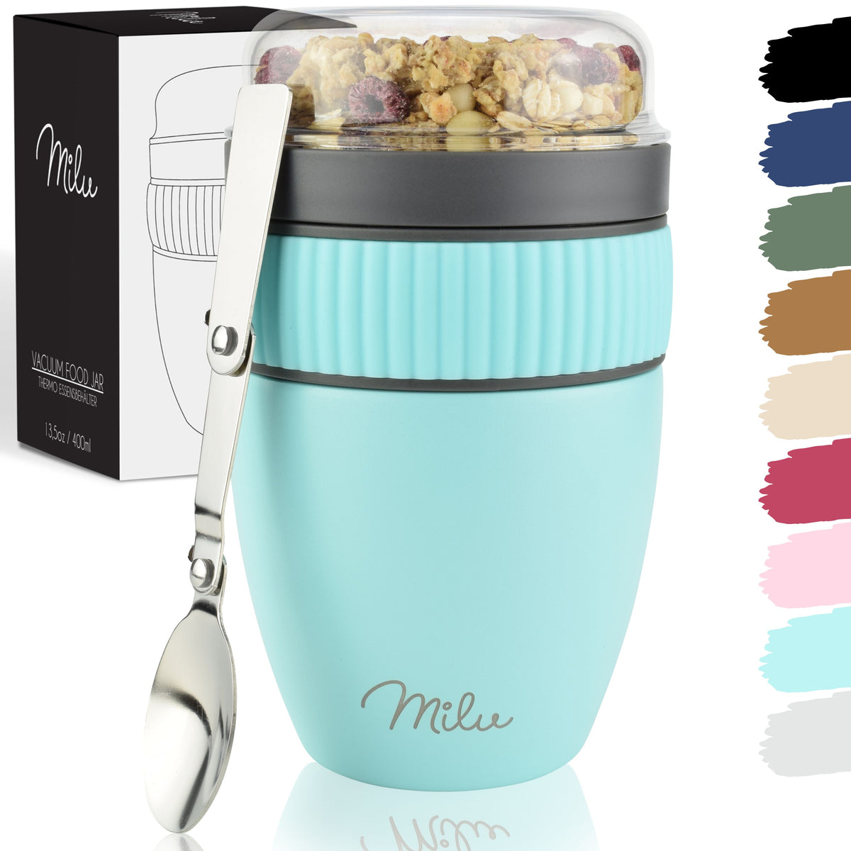 Milu Müslibecher to go, isoliert, auslaufsicher, Edelstahl (400ml)