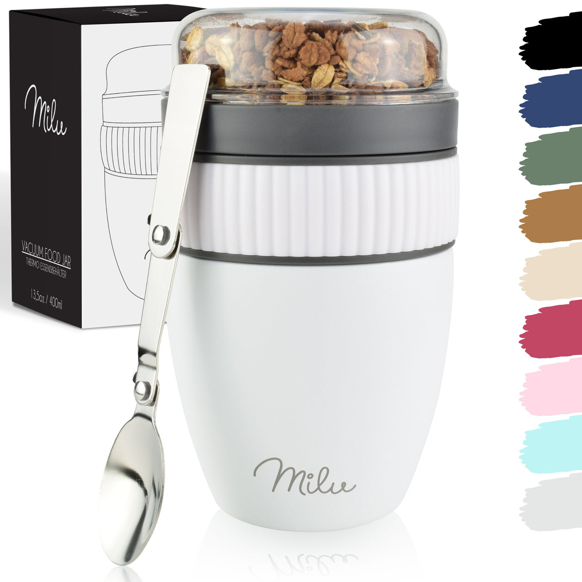 Milu Müslibecher to go, isoliert, auslaufsicher, Edelstahl (400ml)