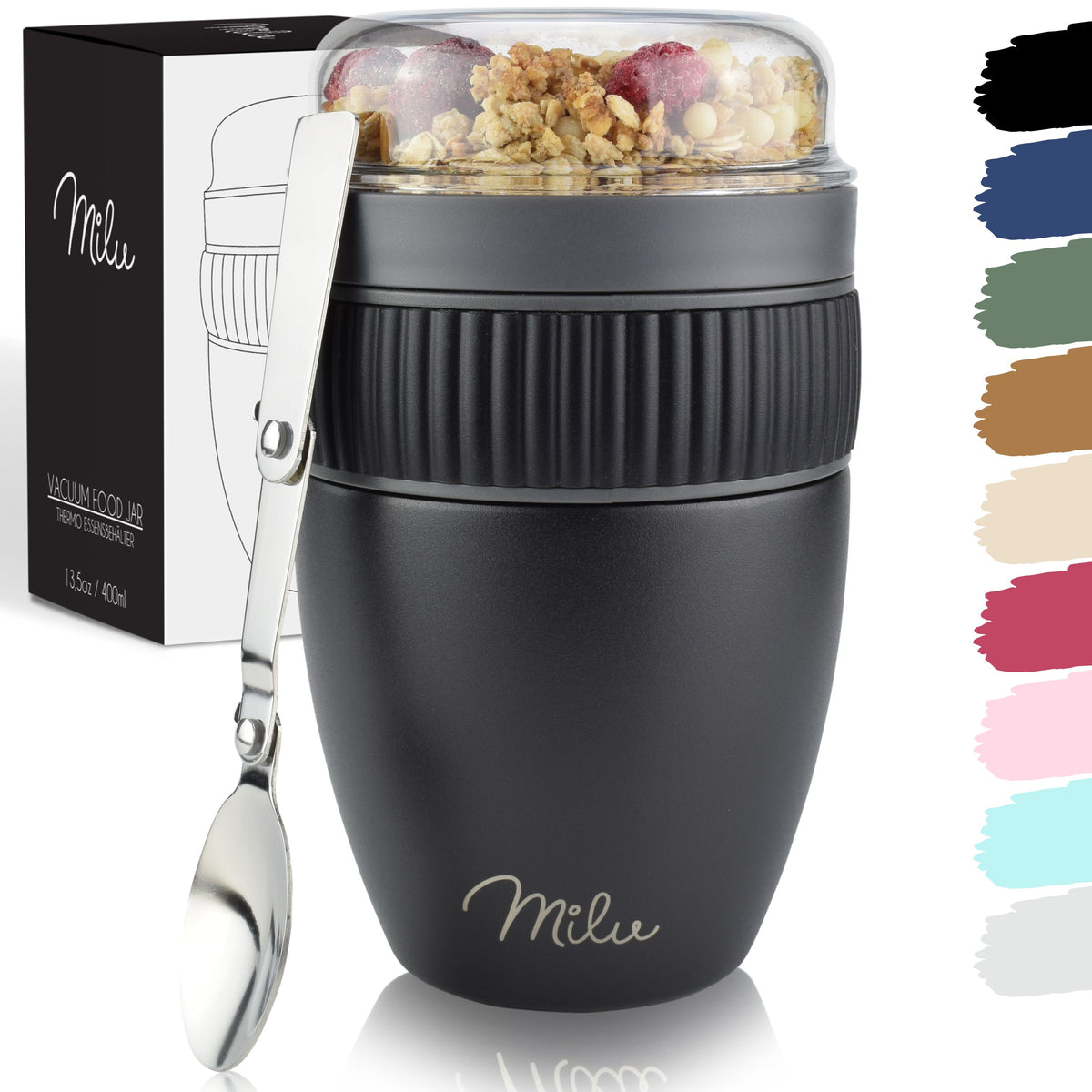 Milu Müslibecher to go, isoliert, auslaufsicher, Edelstahl (400ml)