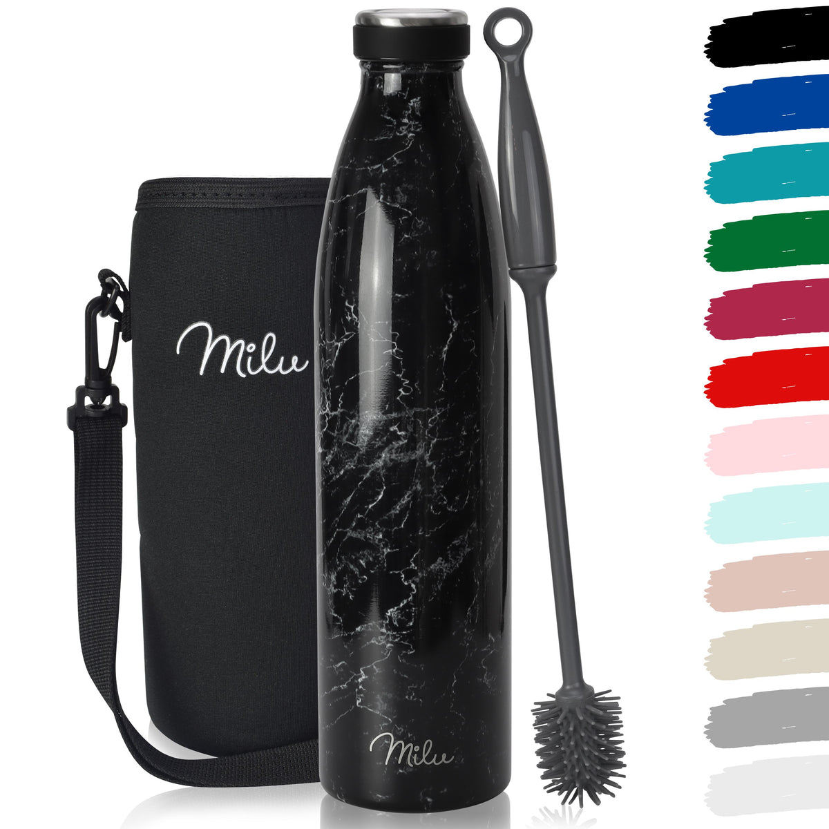 Milu Edelstahl Trinkflasche 350ml, 500ml, 750ml, 1L, 1500ml