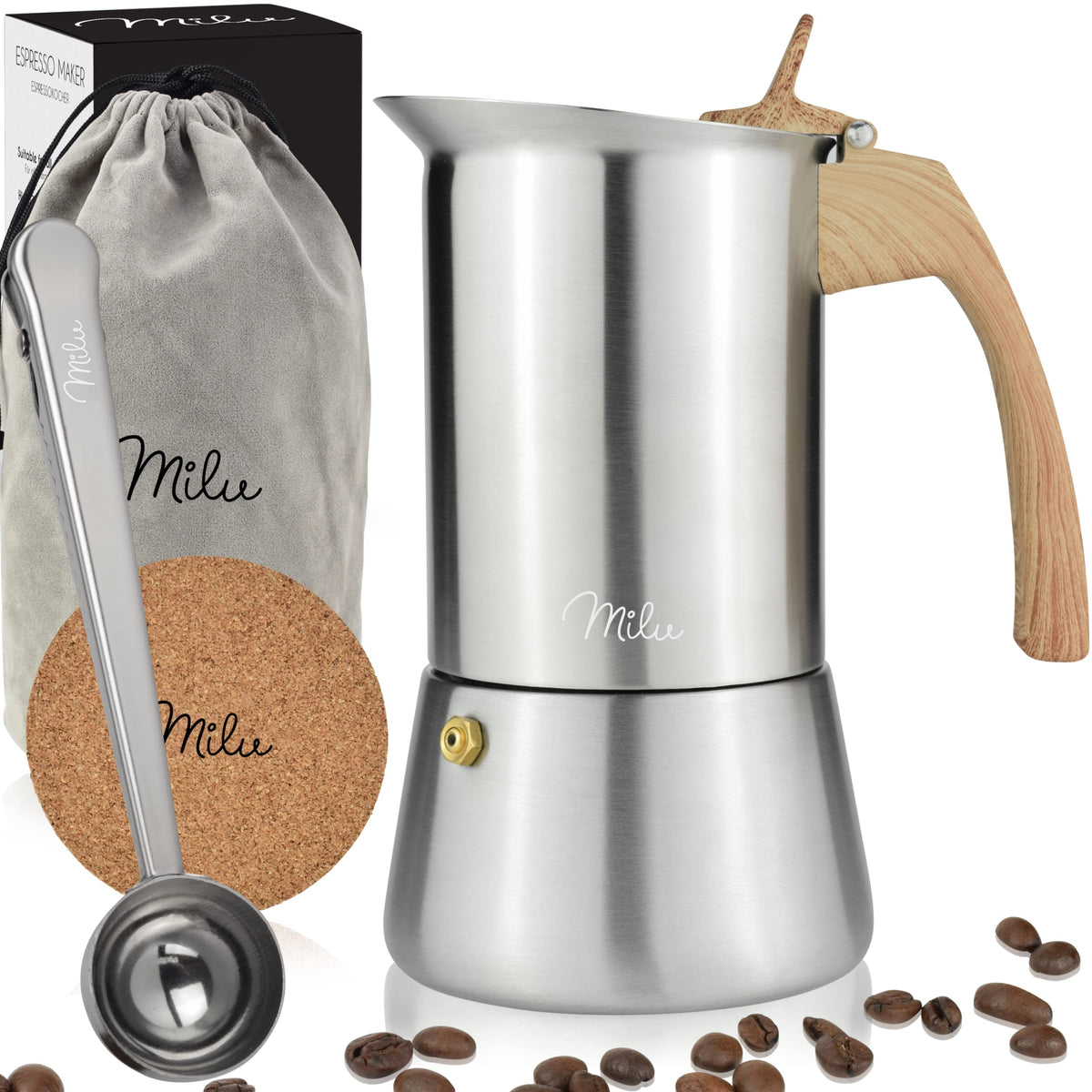 Milu Espressokocher Edelstahl Induktion (2, 3, 6 oder 9 cup)