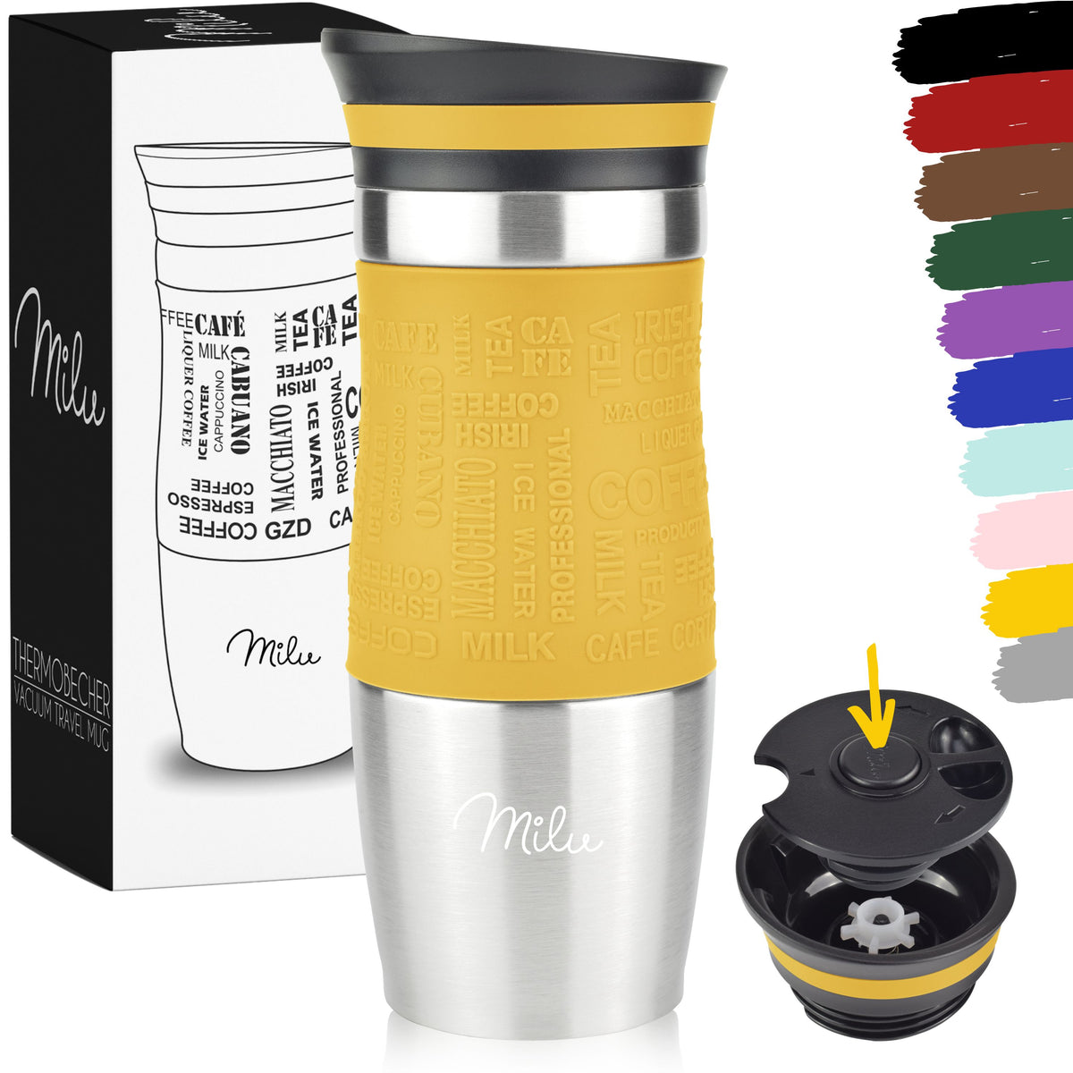 Milu Thermobecher Kaffee to go 370ml, 450ml Isolierbecher Kaffeebecher