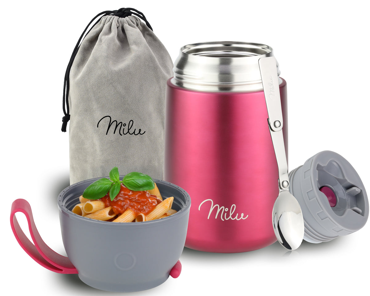 Milu® Thermobehälter für Essen, mit Löffel, auslaufsicher, isoliert (450 ml, 650 ml, 800 ml)