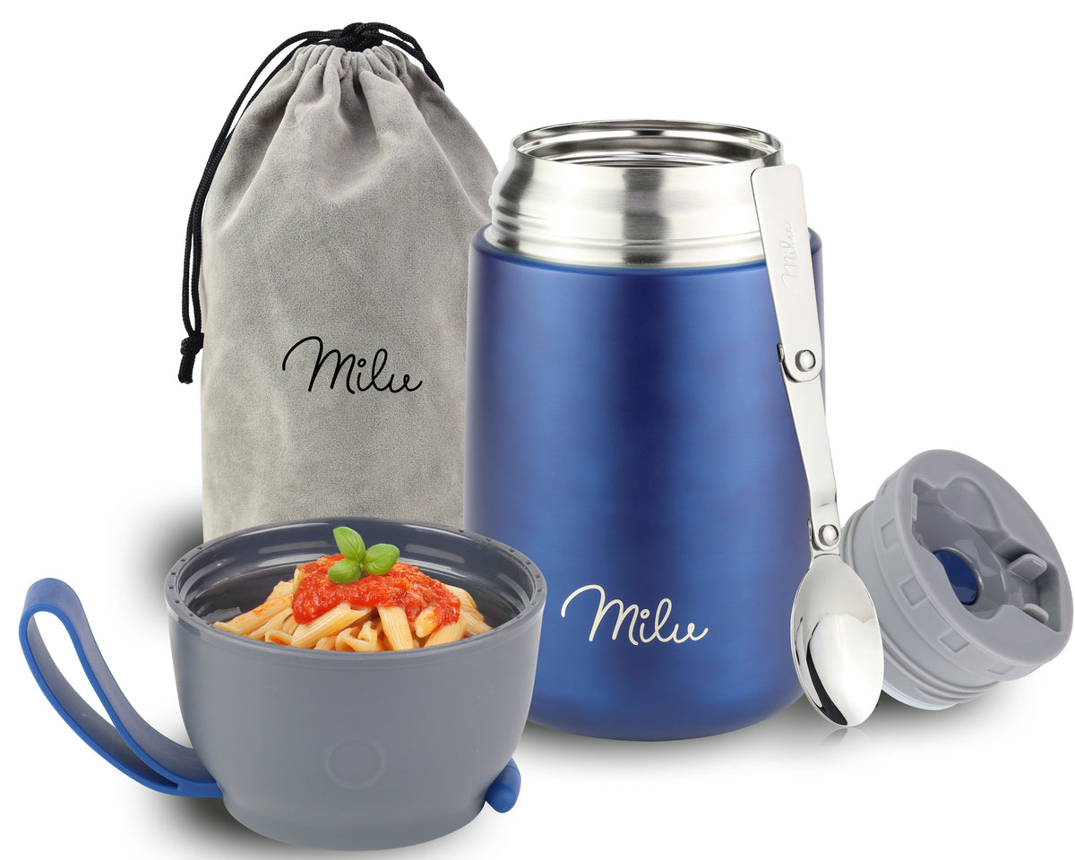 Milu® Thermobehälter für Essen, mit Löffel, auslaufsicher, isoliert (450 ml, 650 ml, 800 ml)