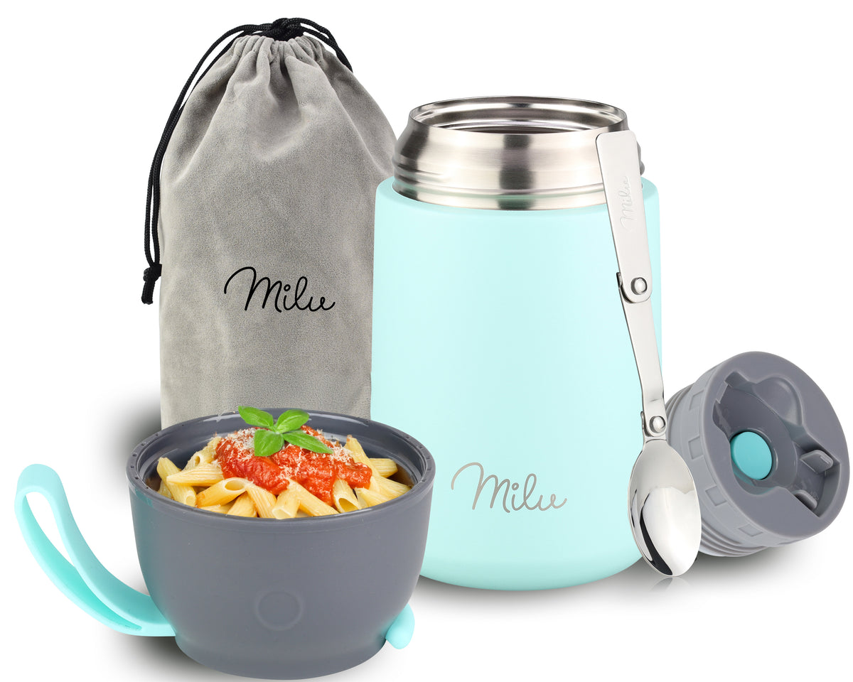 Milu® Thermobehälter für Essen, mit Löffel, auslaufsicher, isoliert (450 ml, 650 ml, 800 ml)