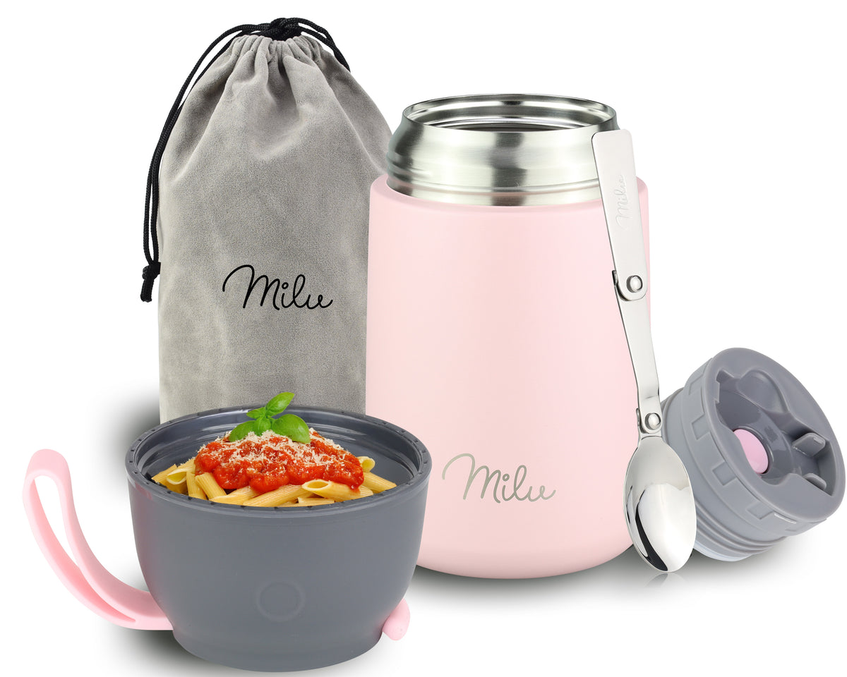Milu® Thermobehälter für Essen, mit Löffel, auslaufsicher, isoliert (450 ml, 650 ml, 800 ml)