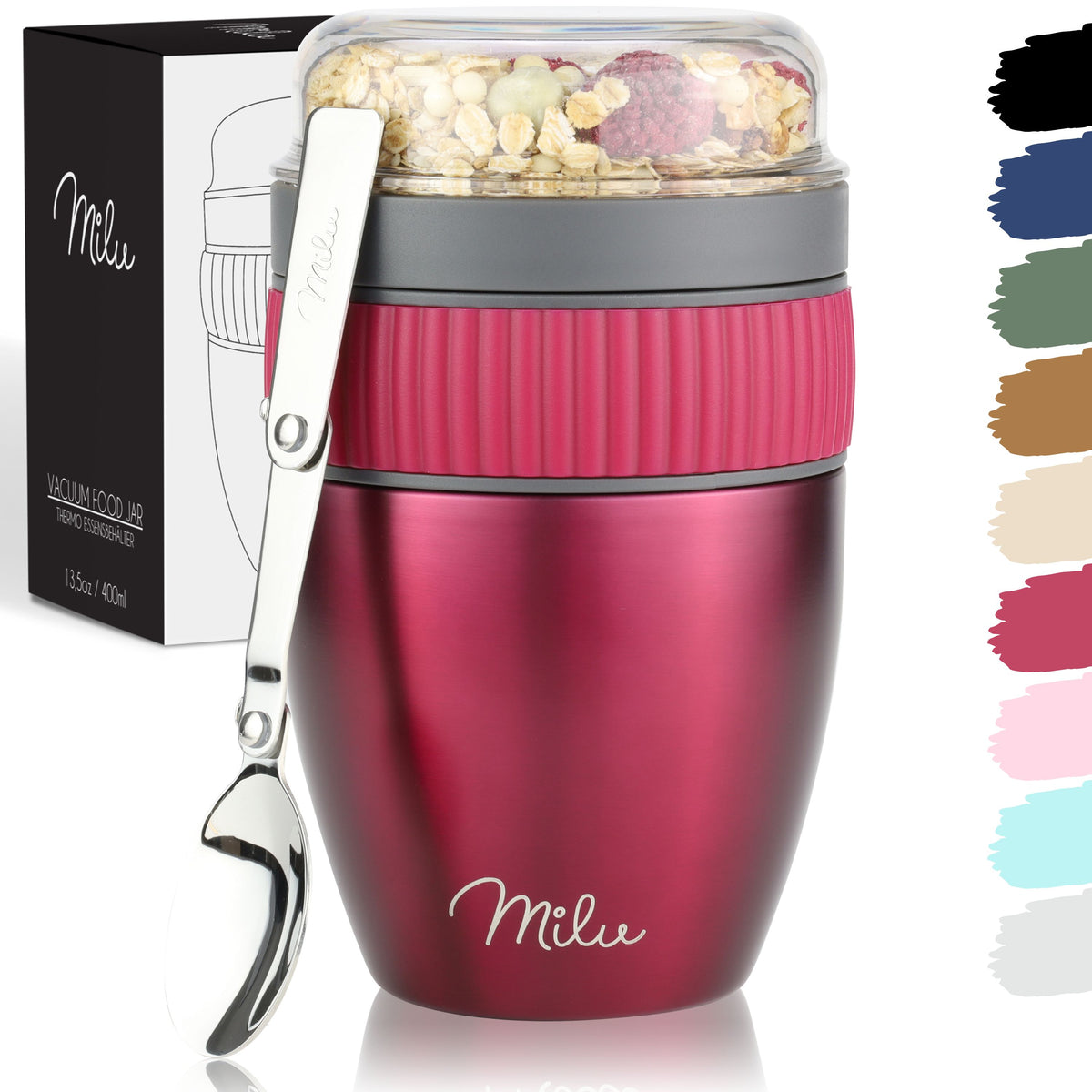 Milu Müslibecher to go, isoliert, auslaufsicher, Edelstahl (400ml)