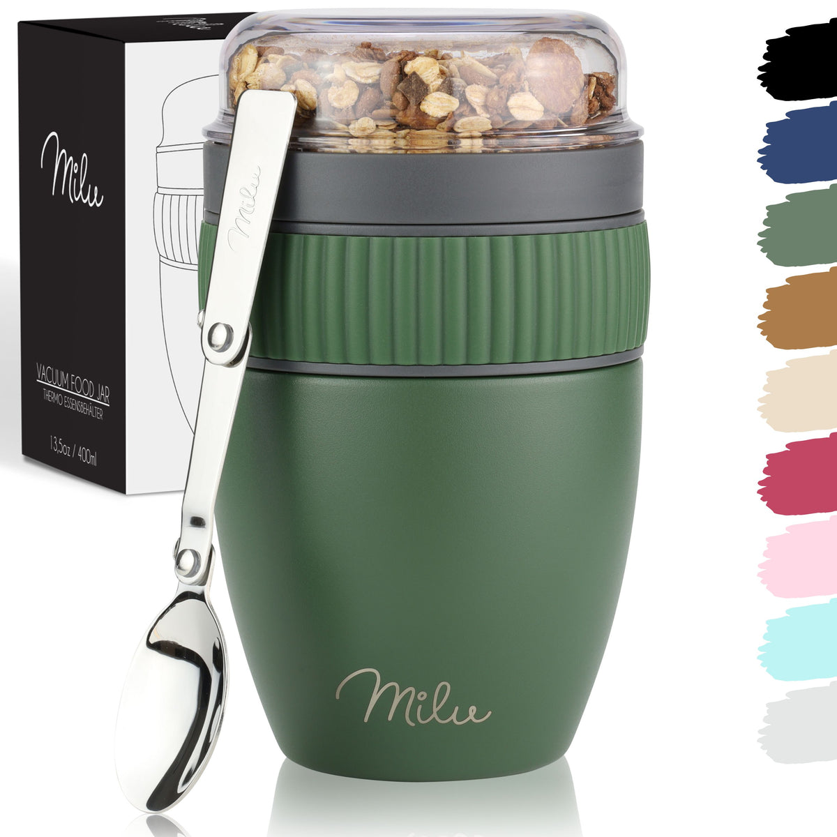 Milu Müslibecher to go, isoliert, auslaufsicher, Edelstahl (400ml)