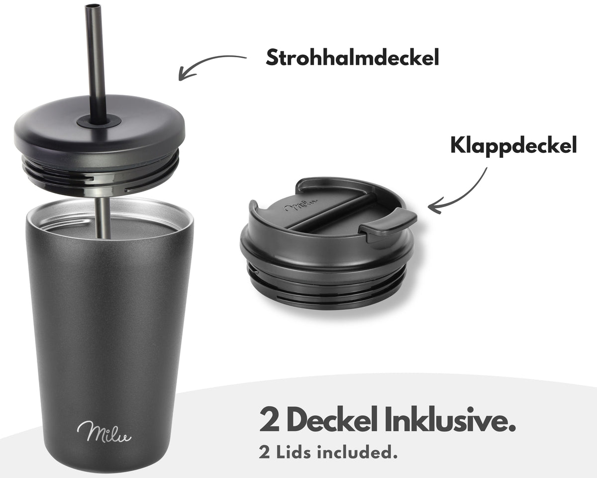 Milu Thermobecher, auslaufsicher, isoliert, mit zwei Deckeln (300 ml, 400 ml, 500 ml)